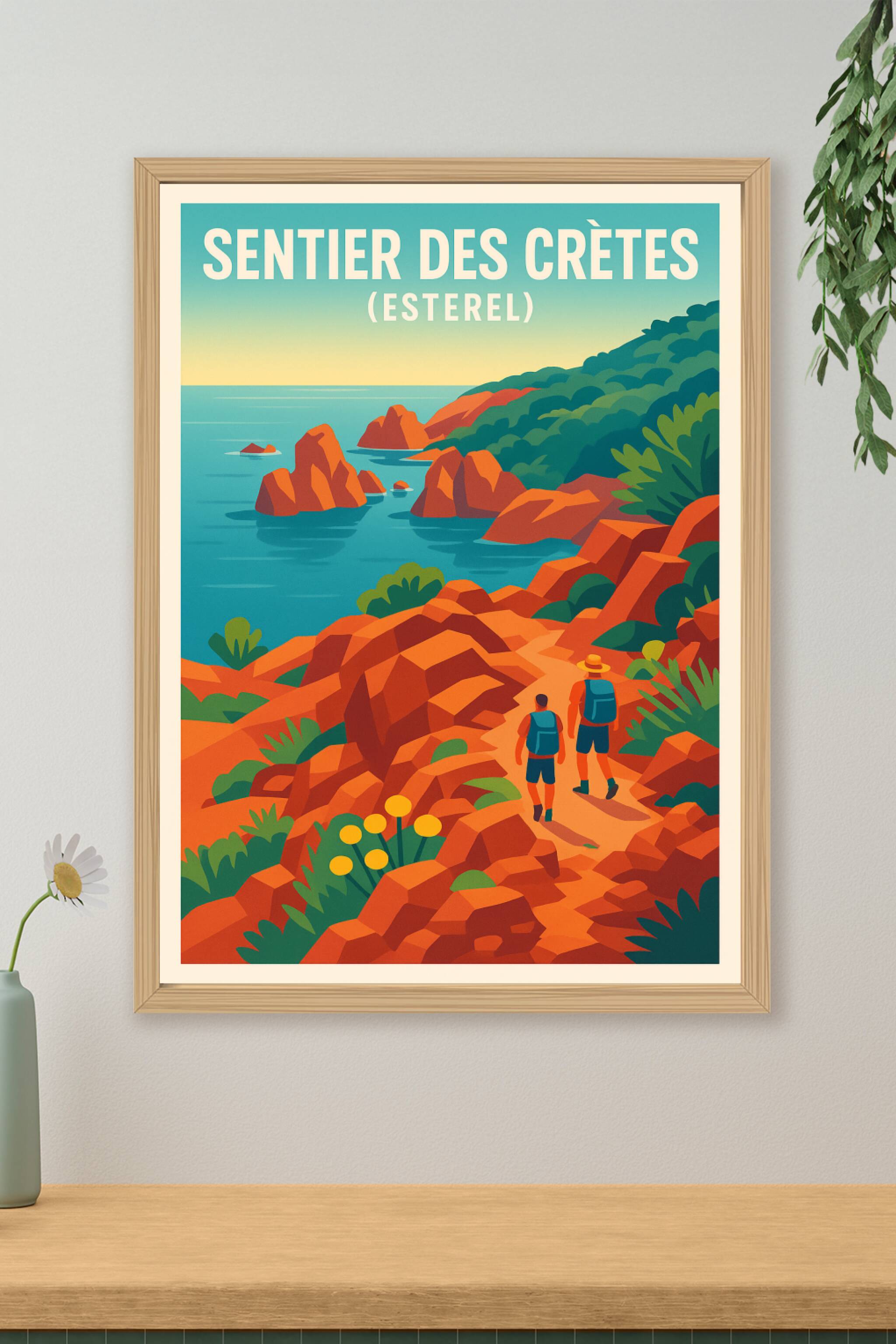 Affiche de Sentier des Crêtes (Esterel) - L'éclat de la roche rouge face à la Méditerranée