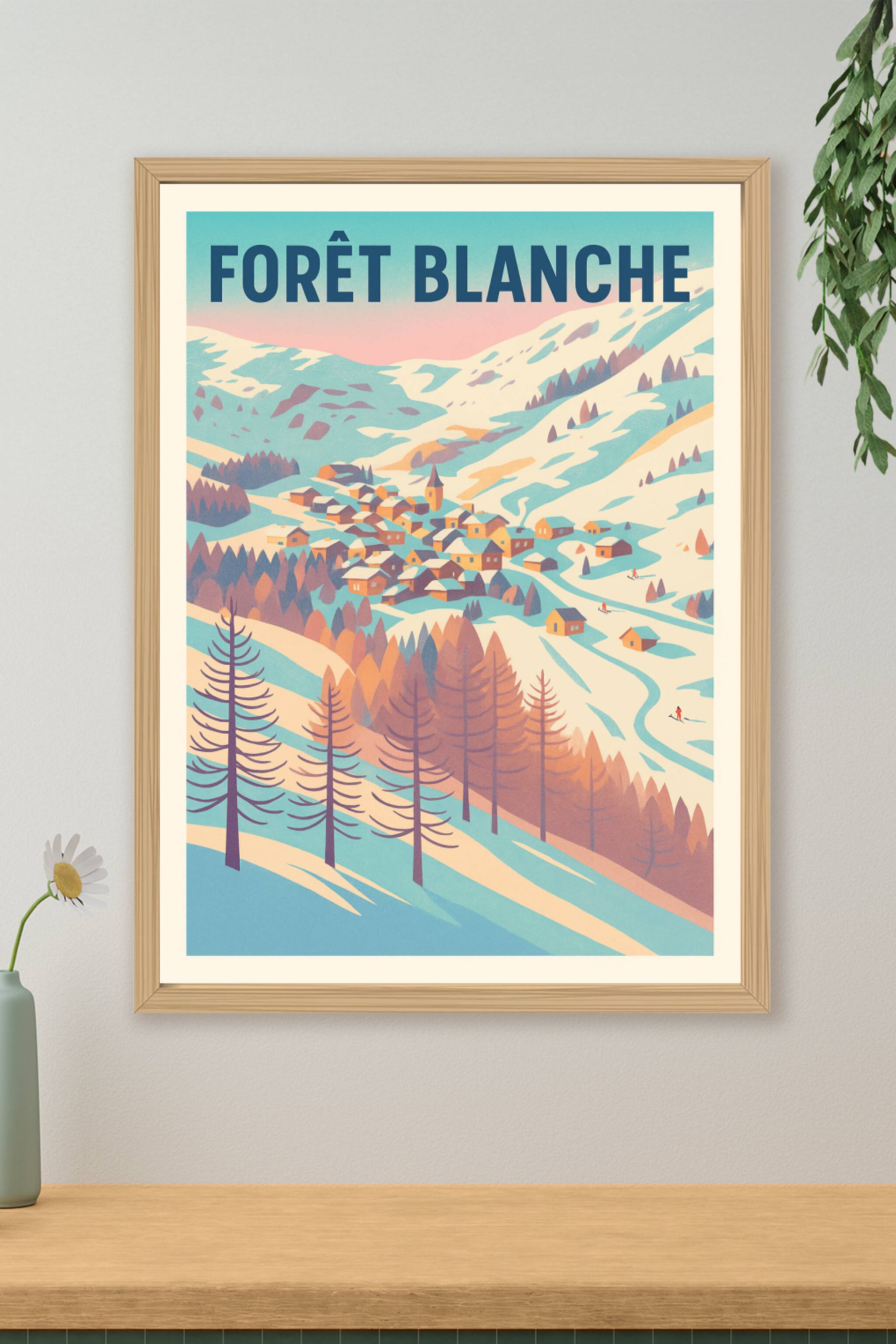 Affiche de Forêt Blanche - L'élégance vintage des sommets enneigés