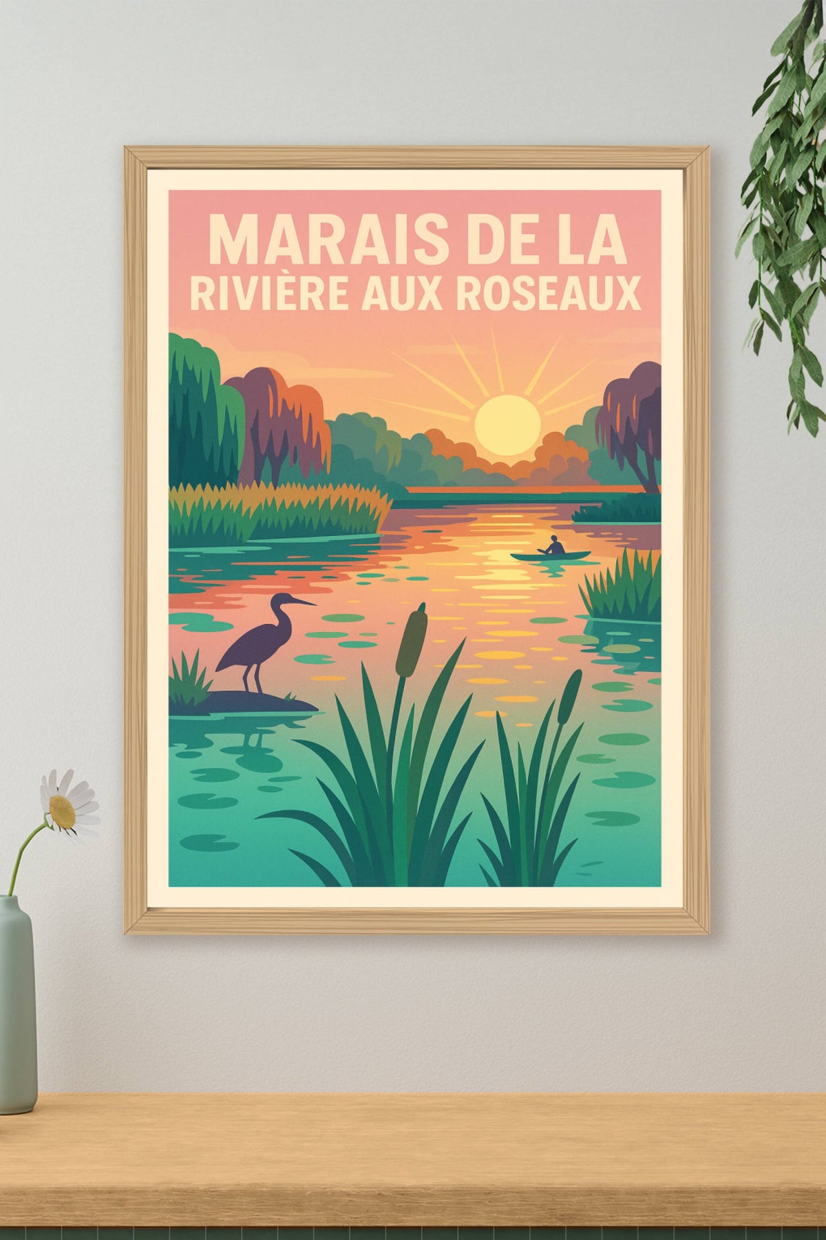 Affiche de Marais de la Rivière aux Roseaux - Évasion sauvage au coucher du soleil