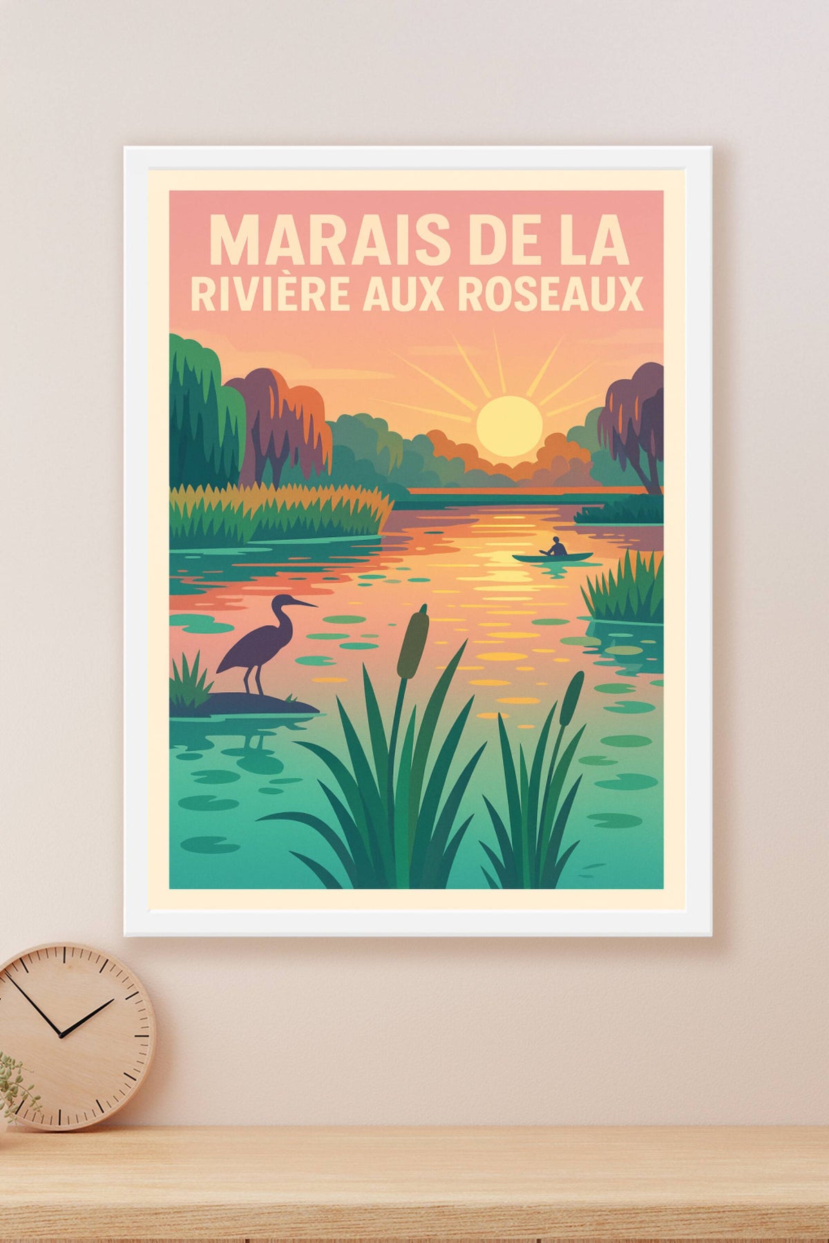 Affiche de Marais de la Rivière aux Roseaux - Évasion sauvage au coucher du soleil