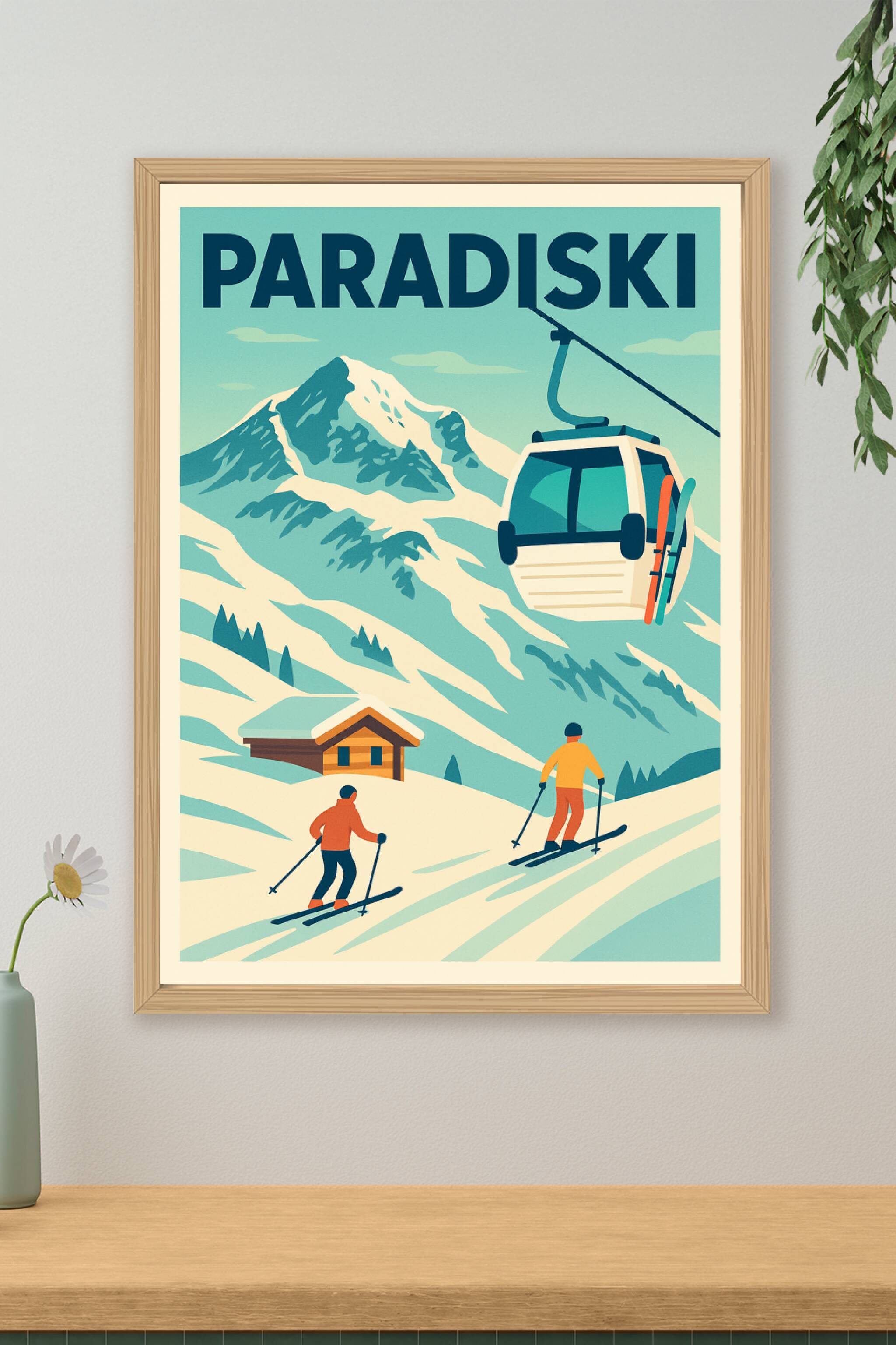 Affiche de Paradiski - L'élégance vintage des sommets enneigés