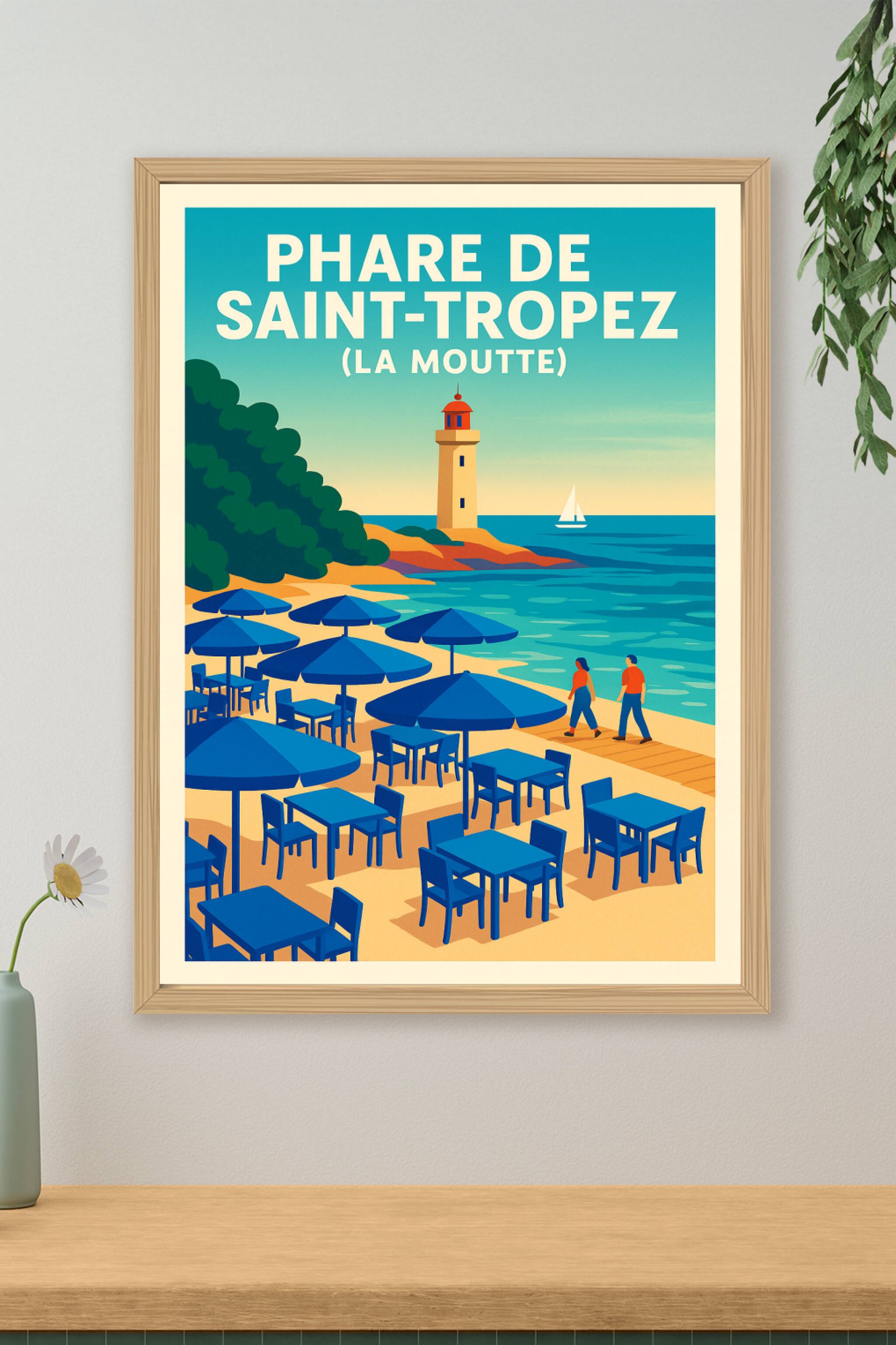 Affiche de Saint-Tropez - L'élégance du Phare de la Moutte en bord de mer