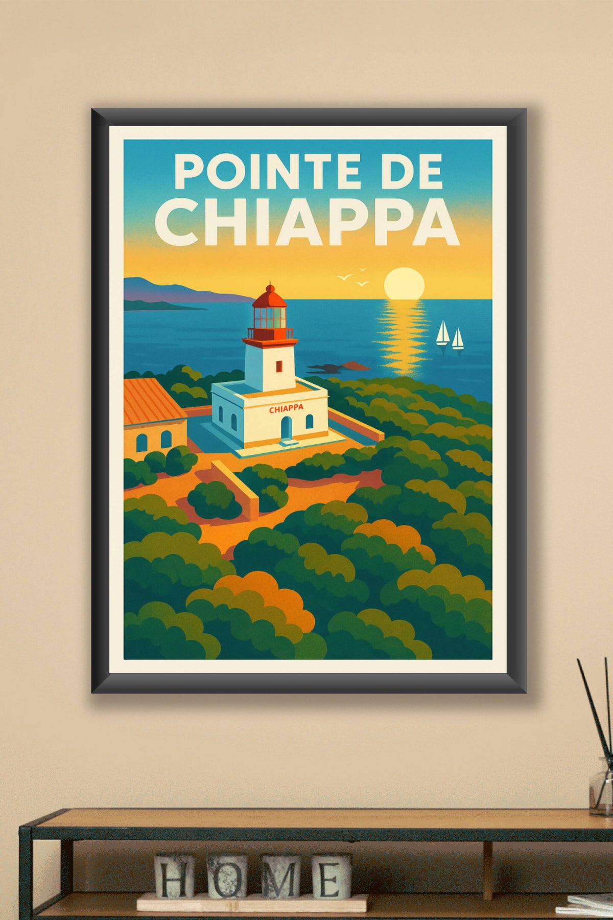 Affiche de Pointe de Chiappa - L'éclat du phare de Corse au coucher du soleil