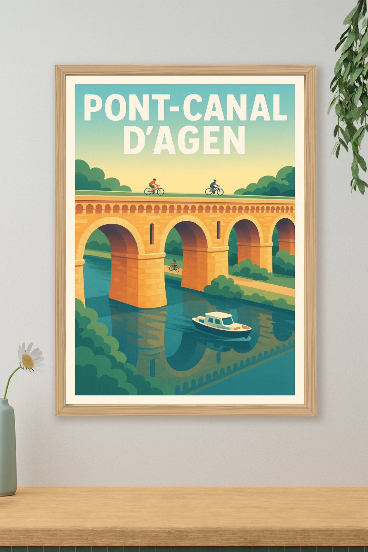 Affiche du Pont-Canal d'Agen, poster cyclistes