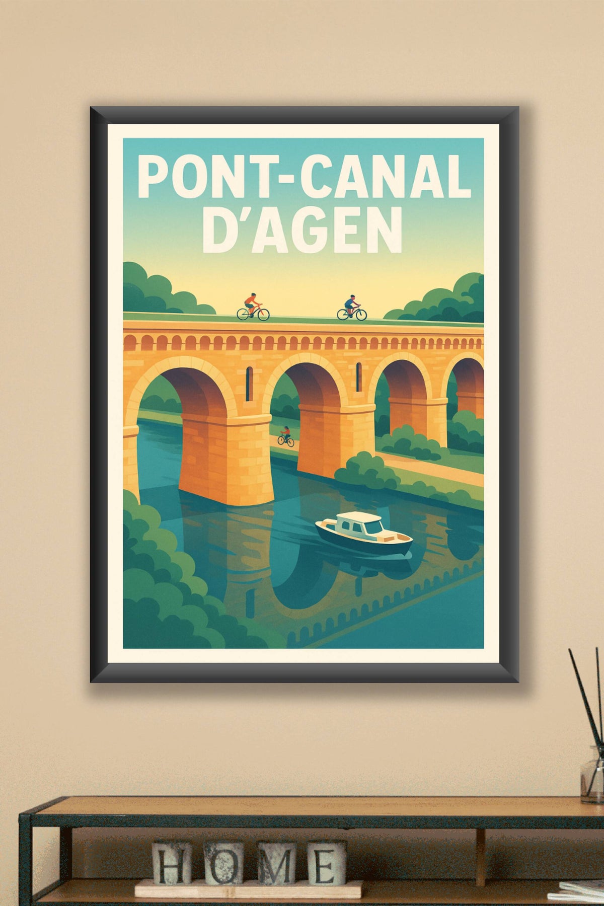 Affiche du Pont-Canal d'Agen, poster cyclistes