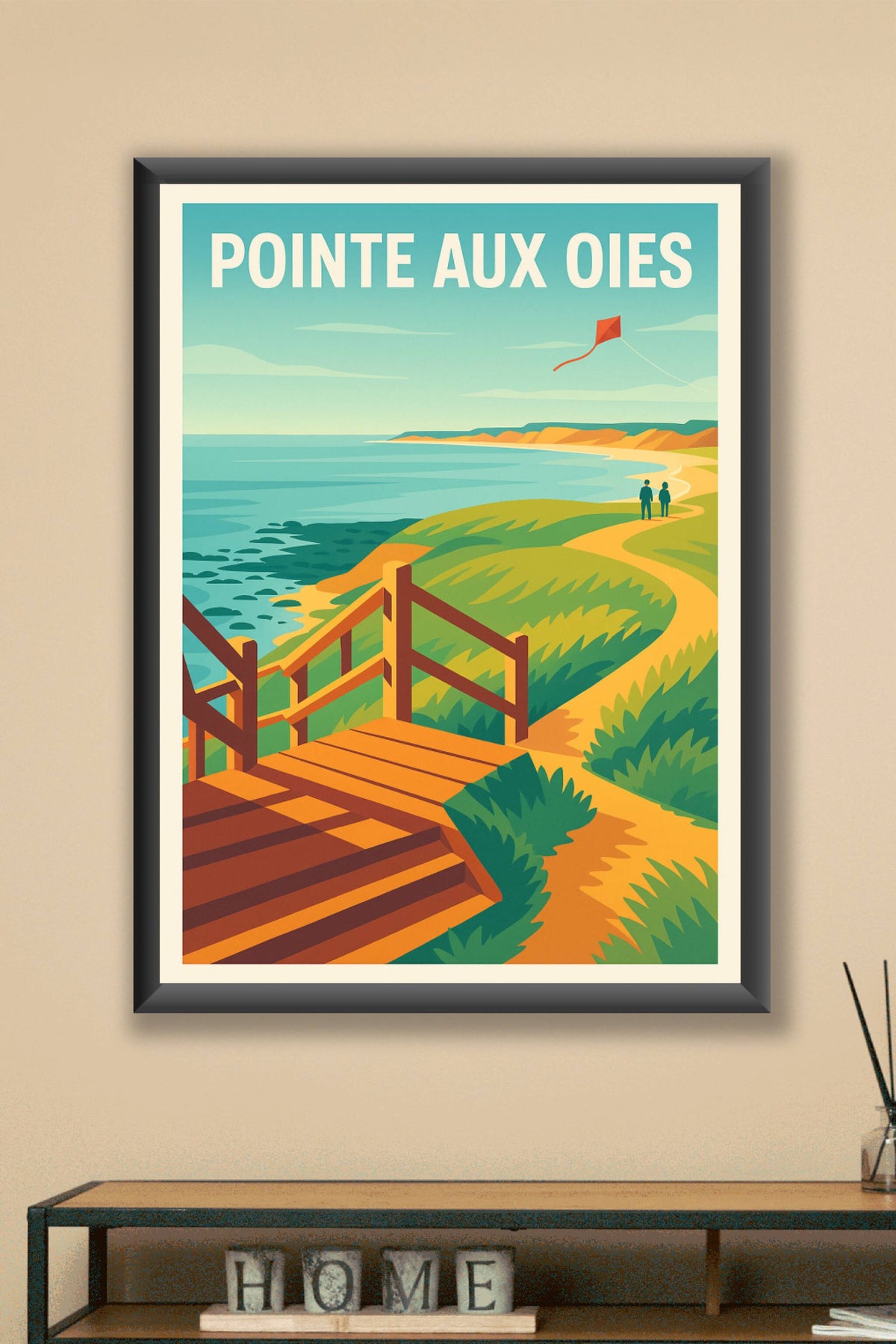 Affiche de la Pointe aux Oies, cerf-volant rouge