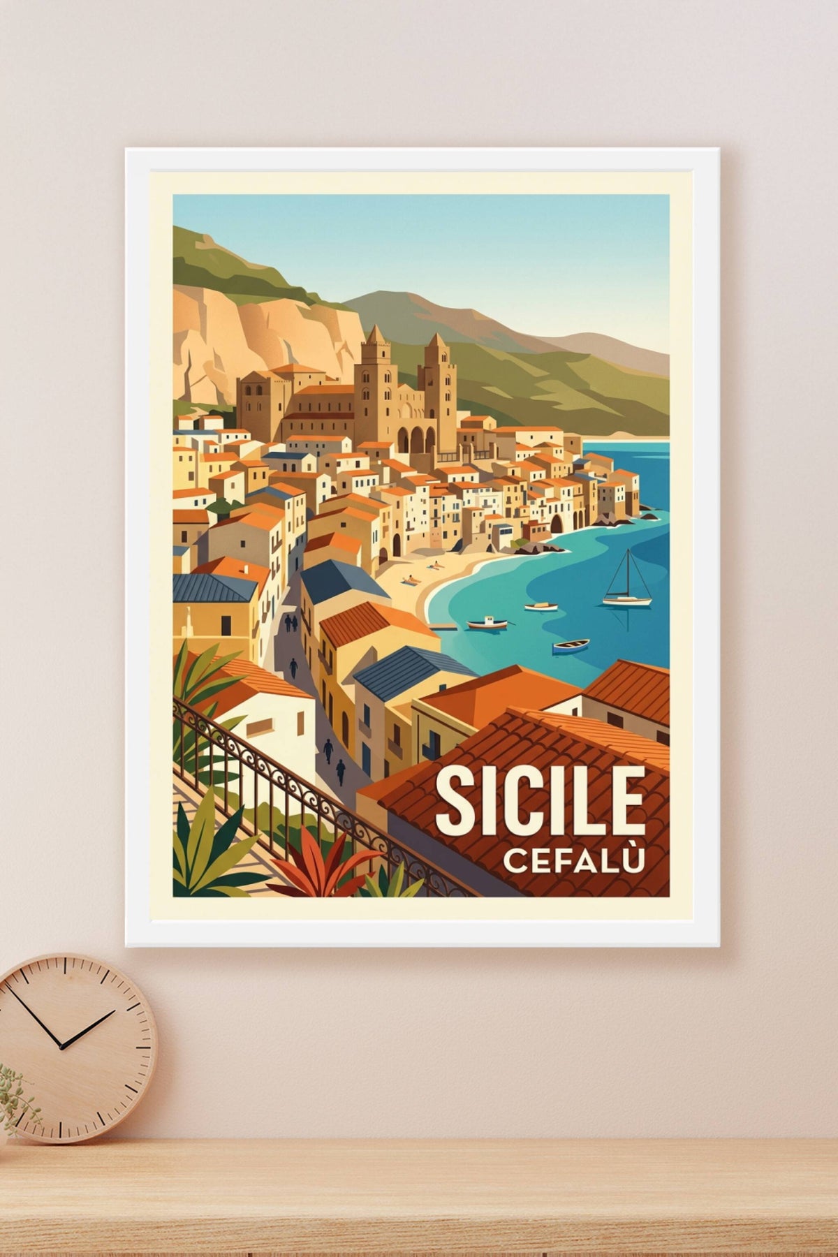 Affiche de Cefalù Sicile, poster ville côtière