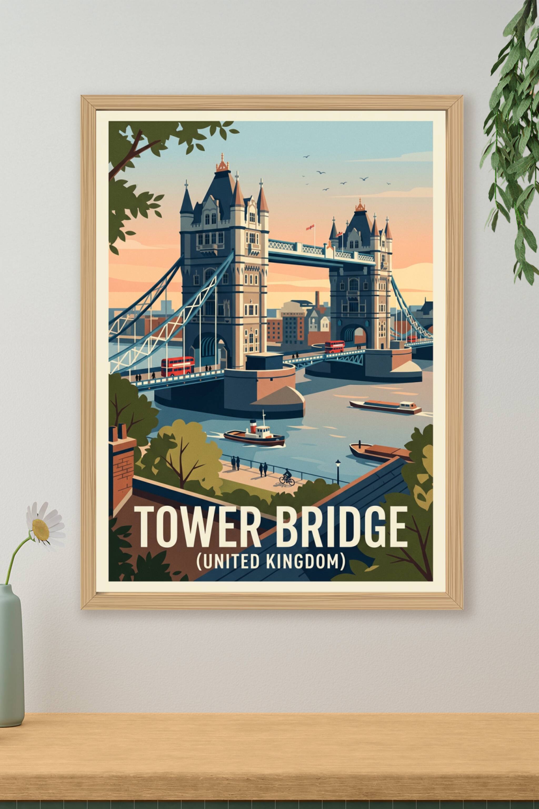 Affiche de Tower Bridge, poster vintage Londres