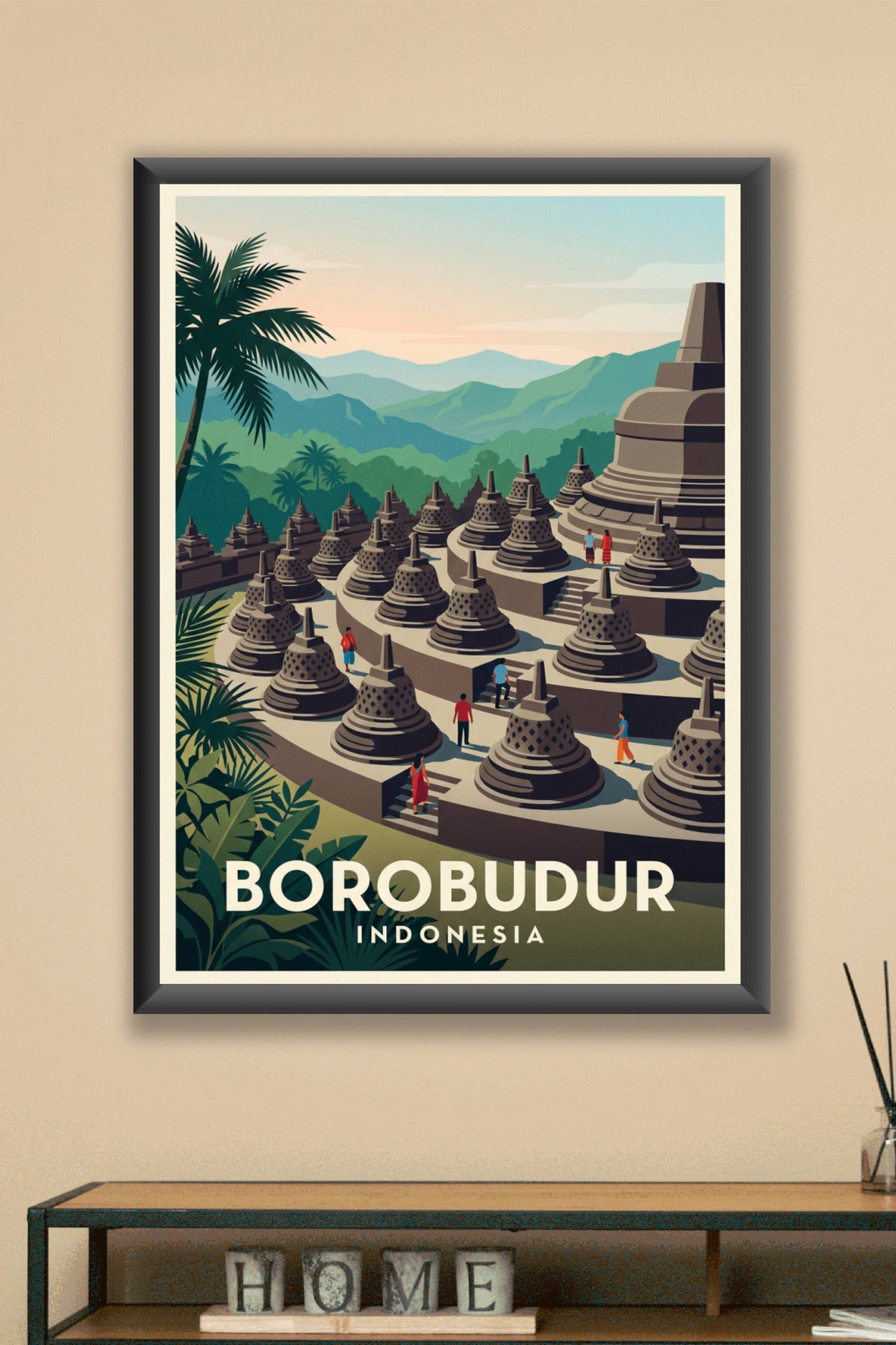 Affiche Borobudur, poster Java Indonésie