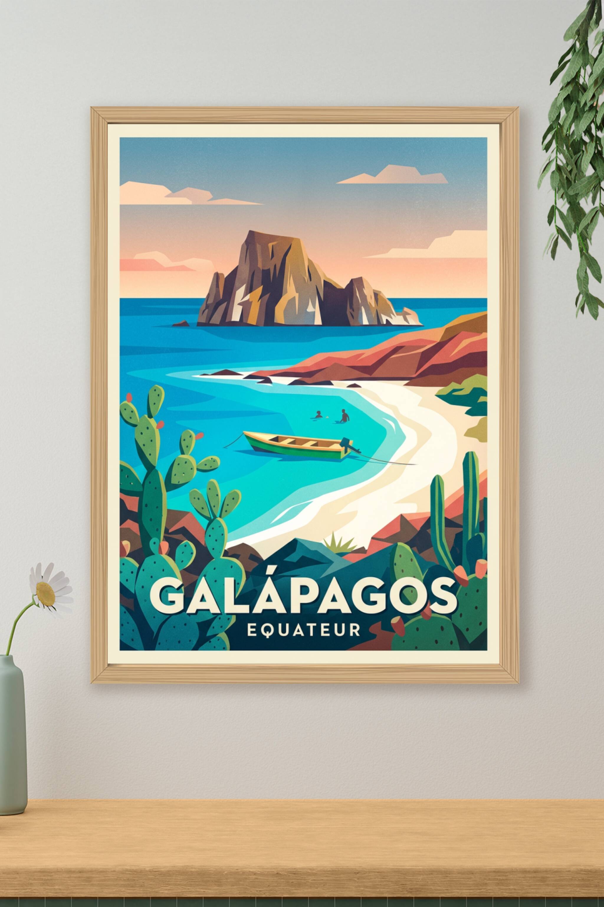 Affiche des Galápagos, tortue géante et voiliers | Afich