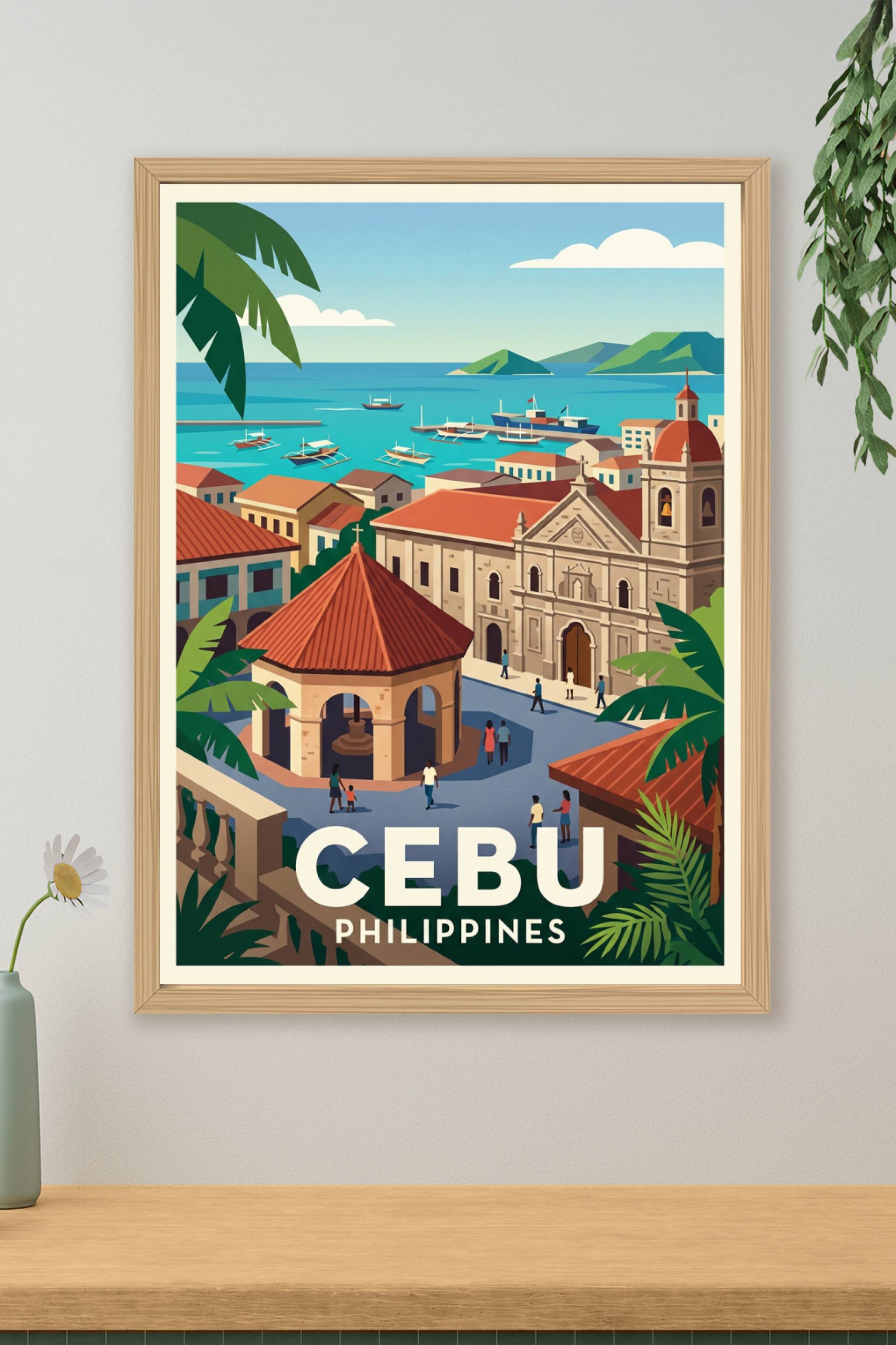 Affiche de Cebu, maisons sur pilotis aux Philippines