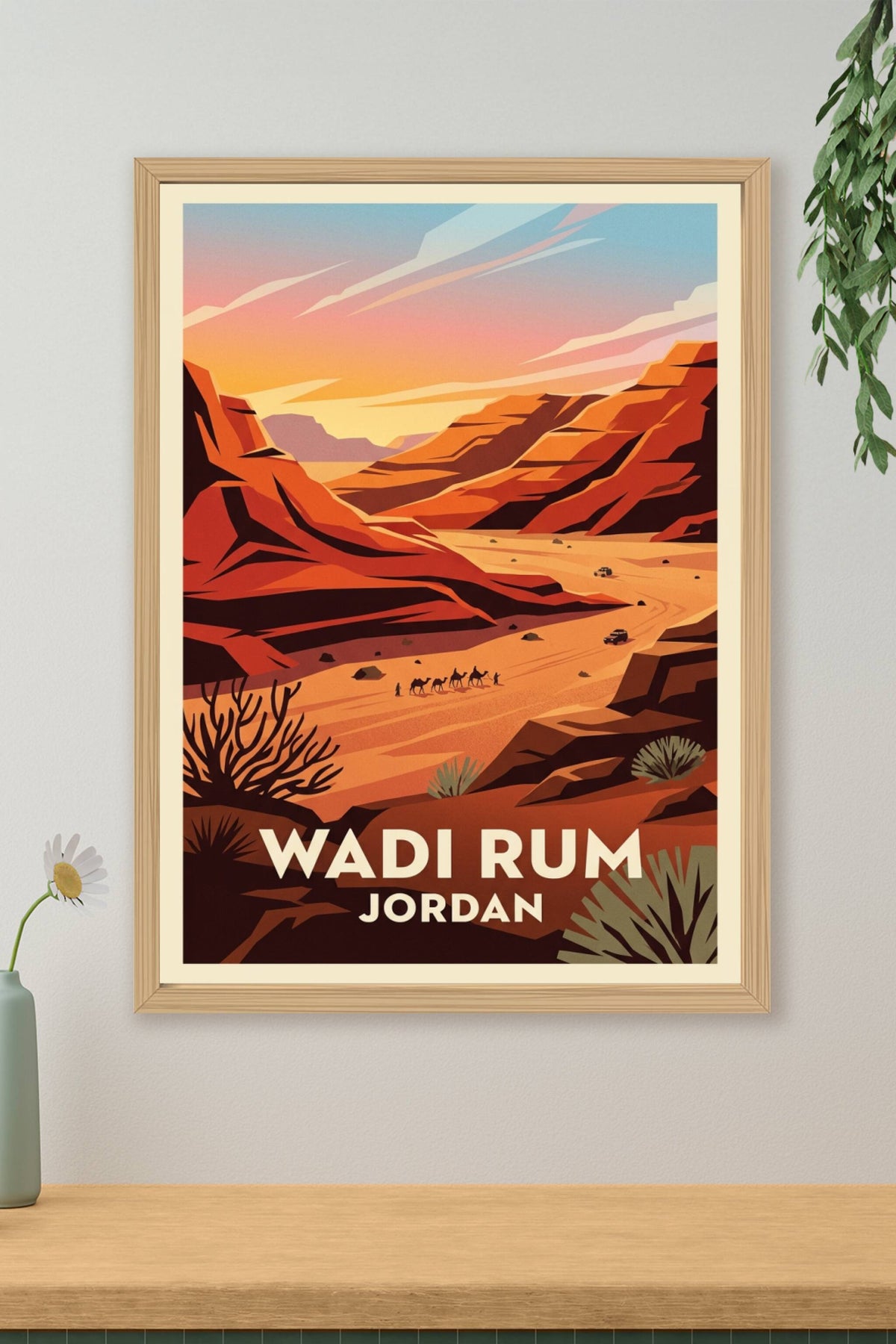 Affiche du Wadi Rum, poster caravane de chameaux