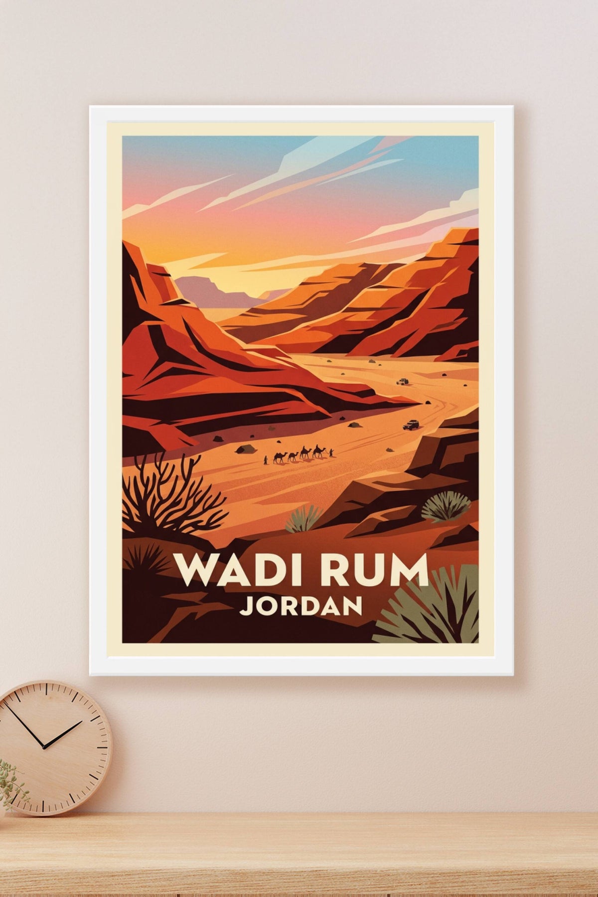 Affiche du Wadi Rum, poster caravane de chameaux