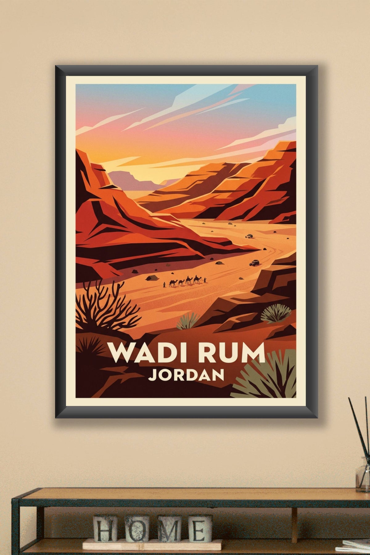Affiche du Wadi Rum, poster caravane de chameaux