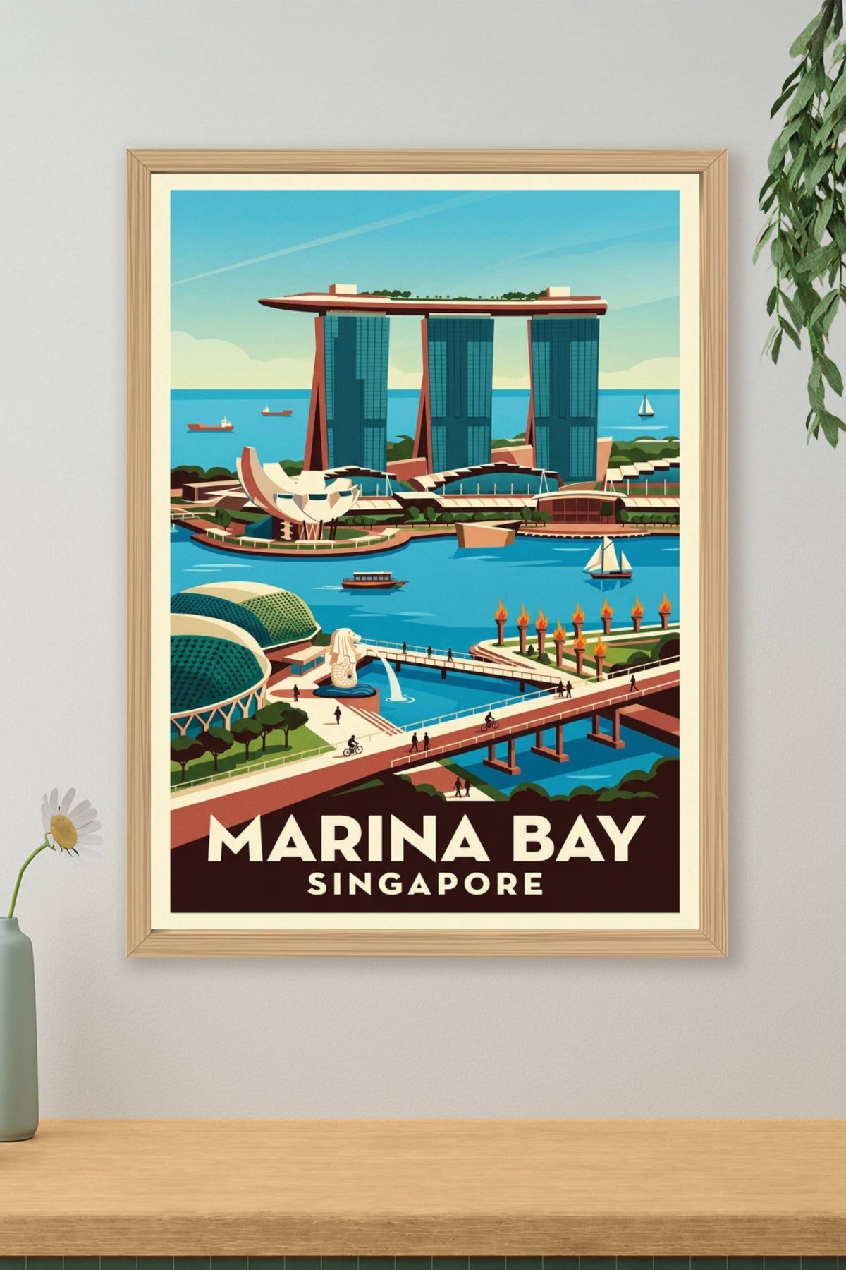 Poster de Singapour, Marina Bay et Merlion