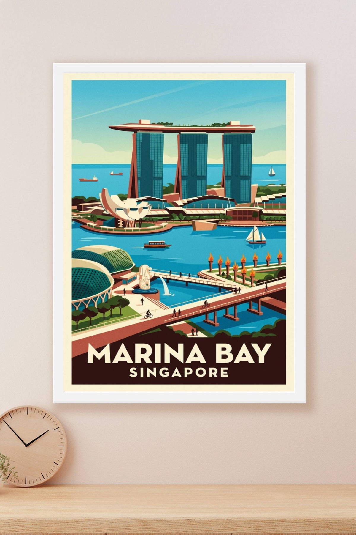 Poster de Singapour, Marina Bay et Merlion