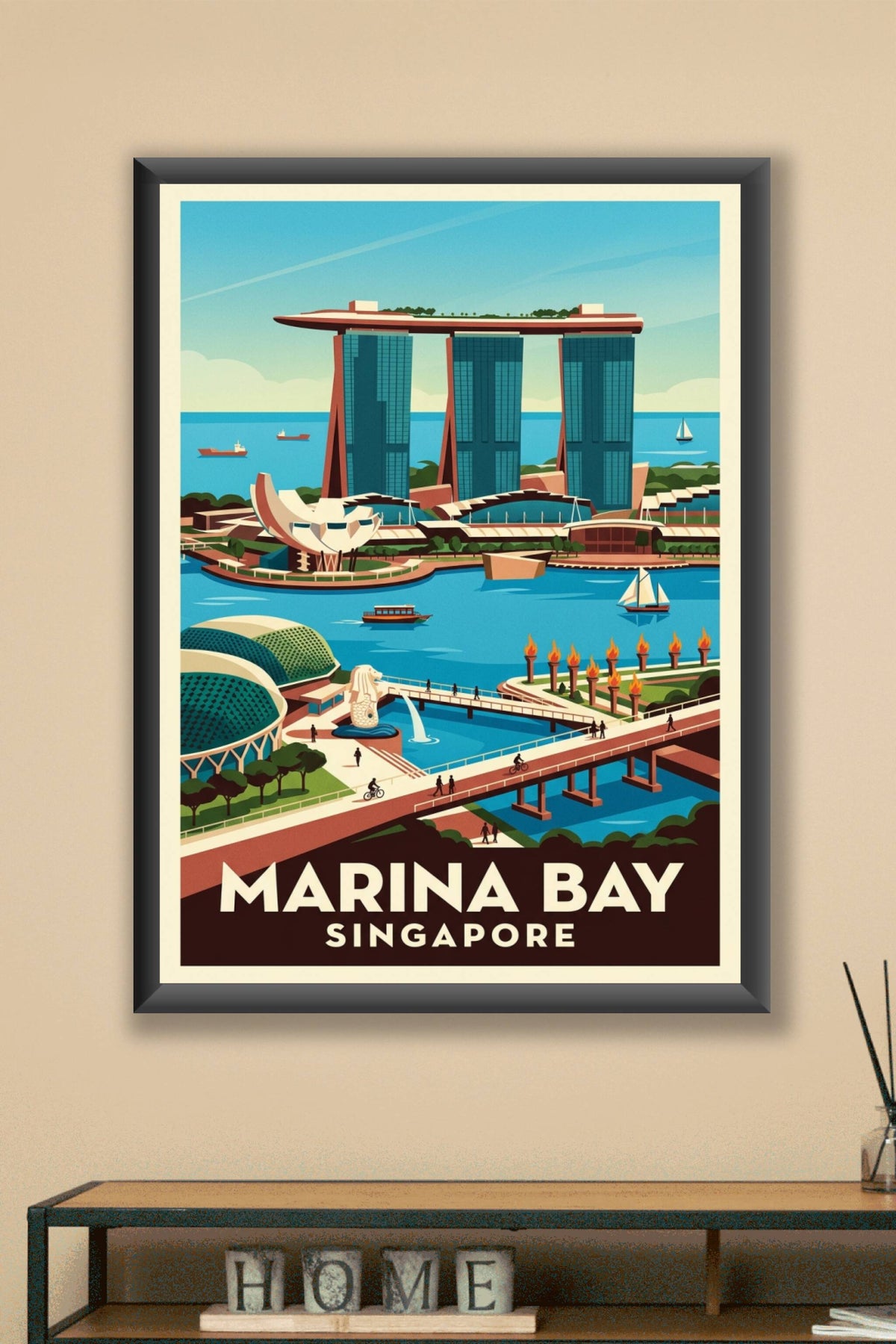 Poster de Singapour, Marina Bay et Merlion