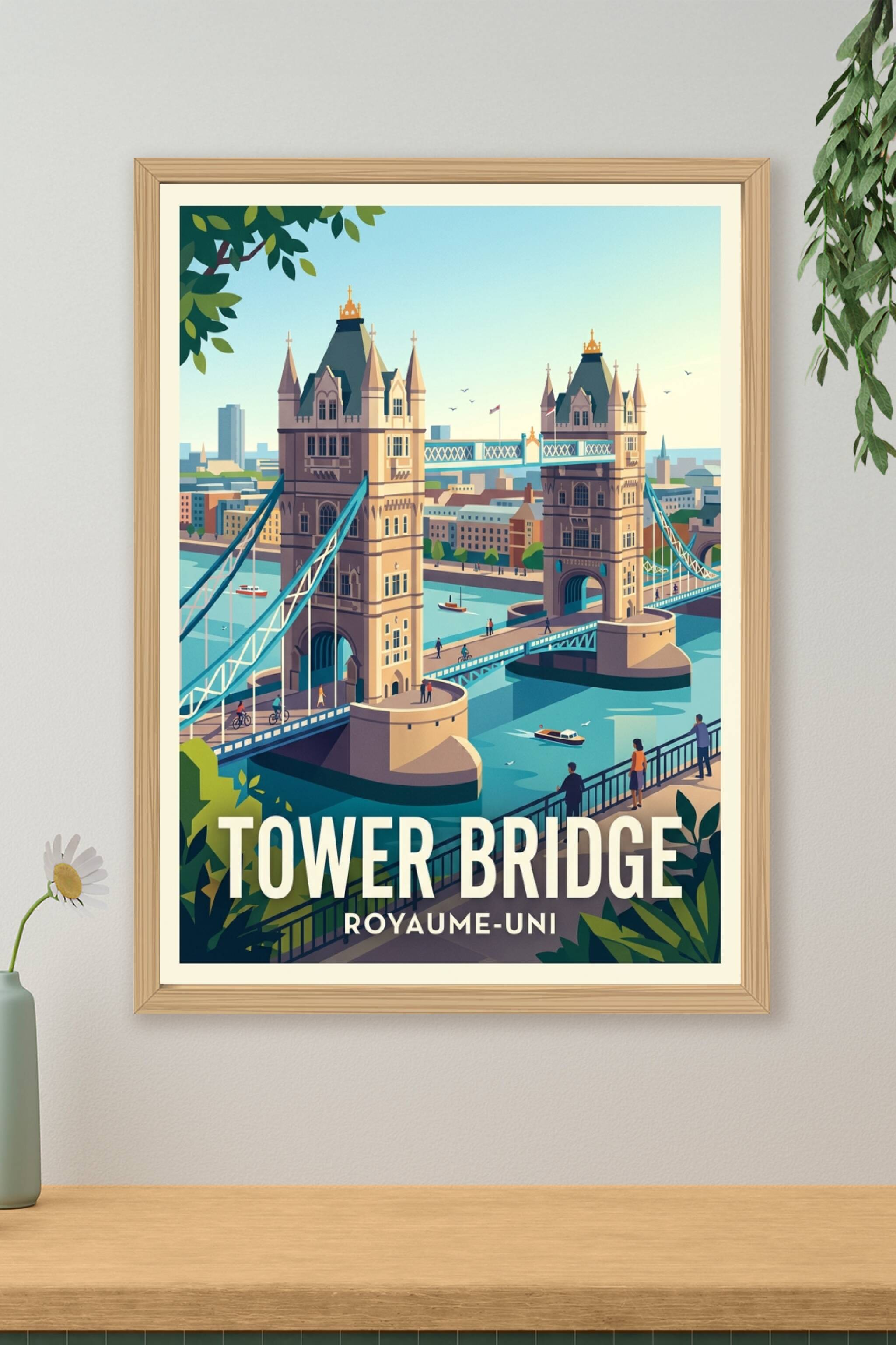Affiche de Tower Bridge, poster vintage Londres