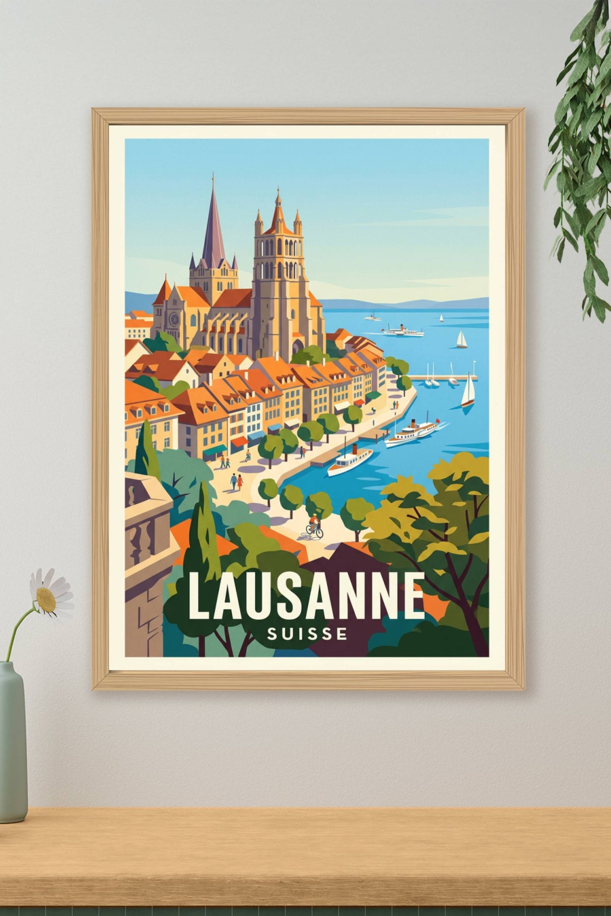 Affiche de Lausanne, poster vue sur le Lac Léman