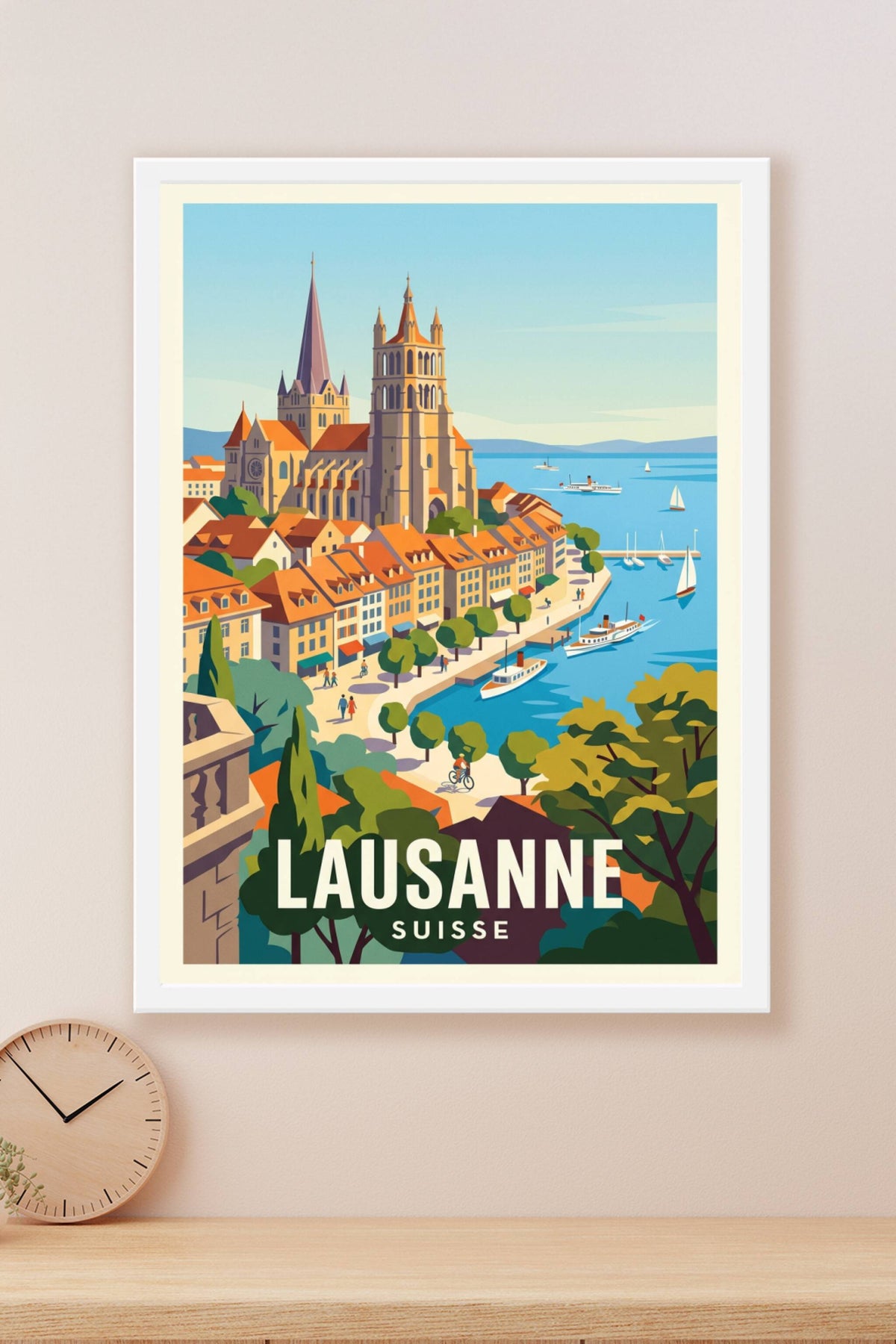 Affiche de Lausanne, poster vue sur le Lac Léman