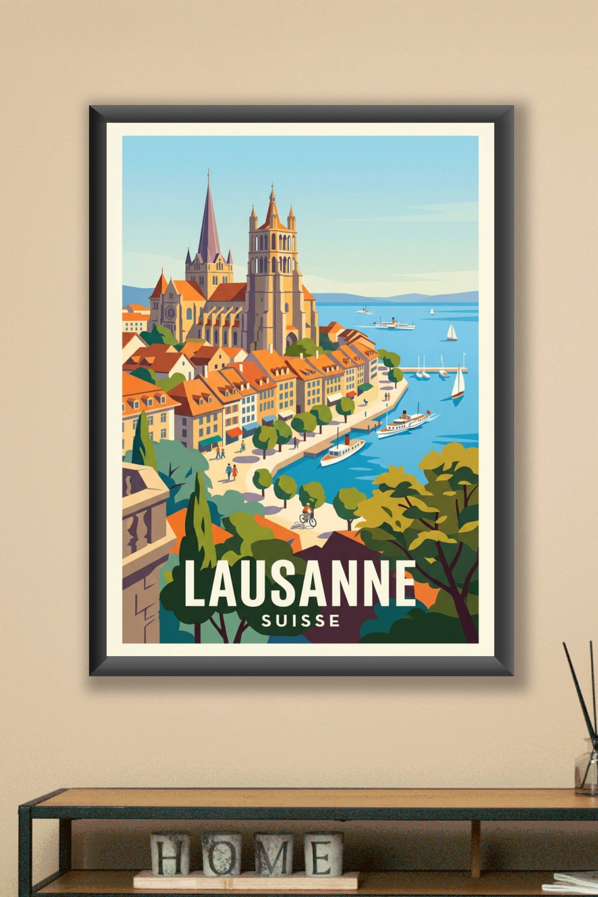 Affiche de Lausanne, poster vue sur le Lac Léman