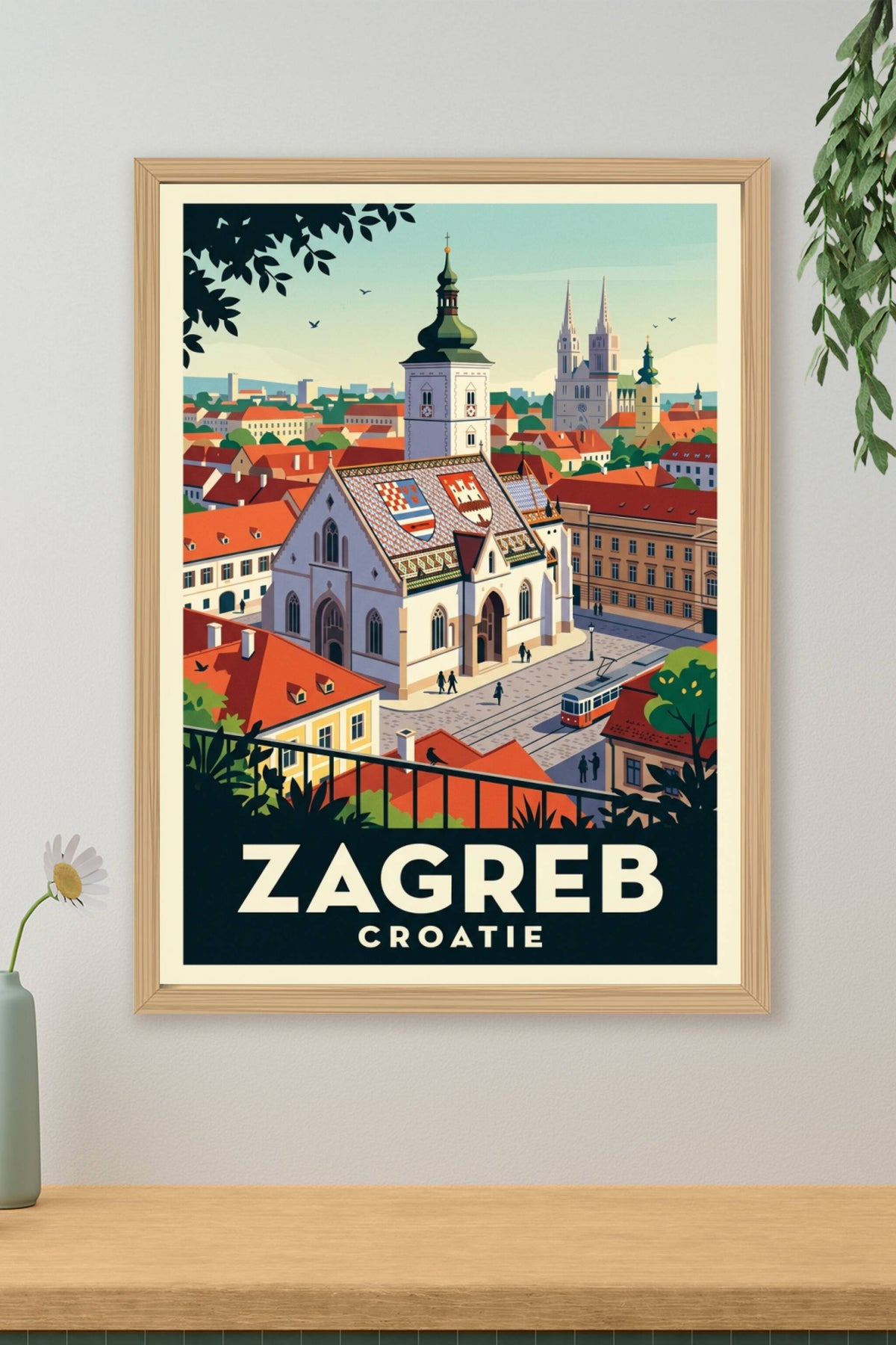 Affiche de Zagreb, poster toit coloré