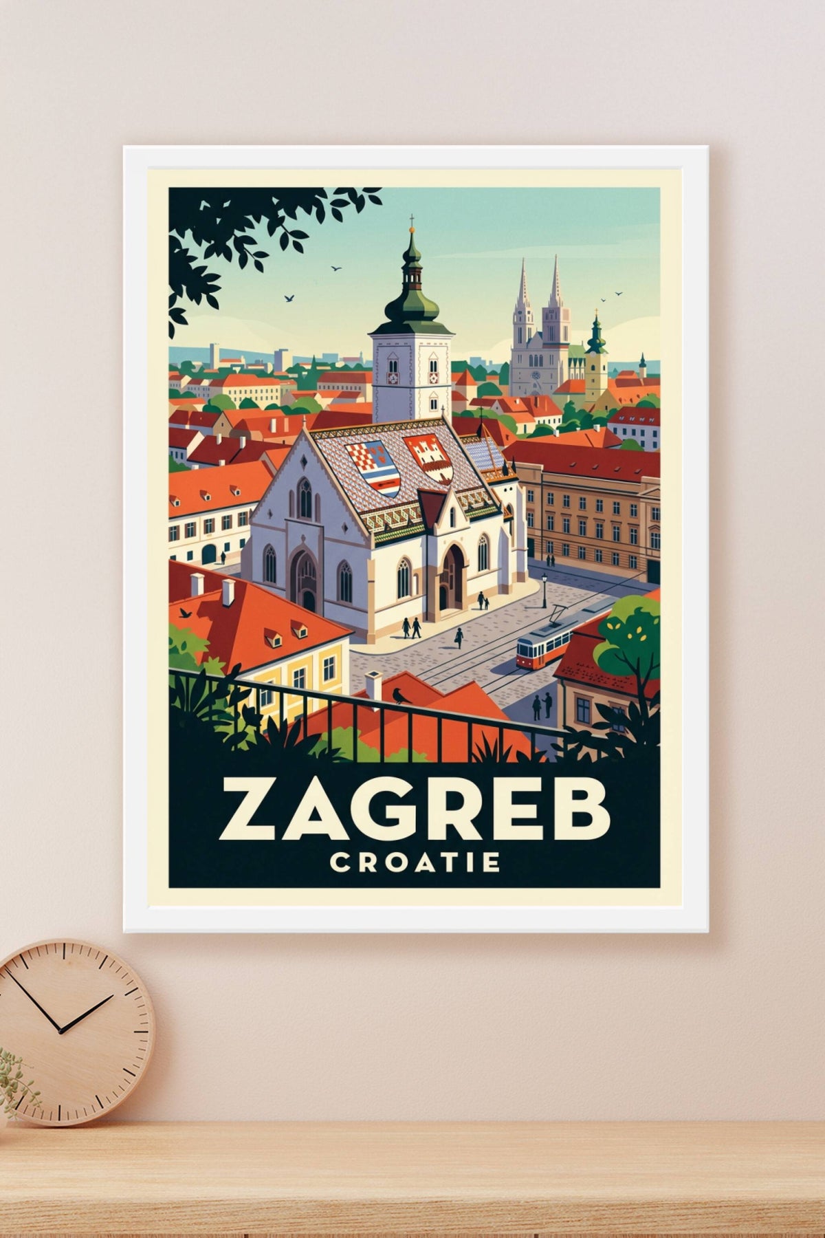 Affiche de Zagreb, poster toit coloré