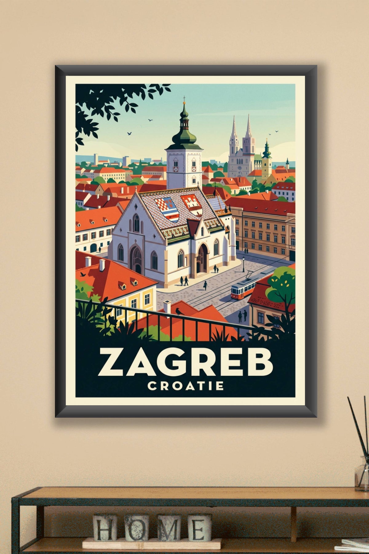 Affiche de Zagreb, poster toit coloré
