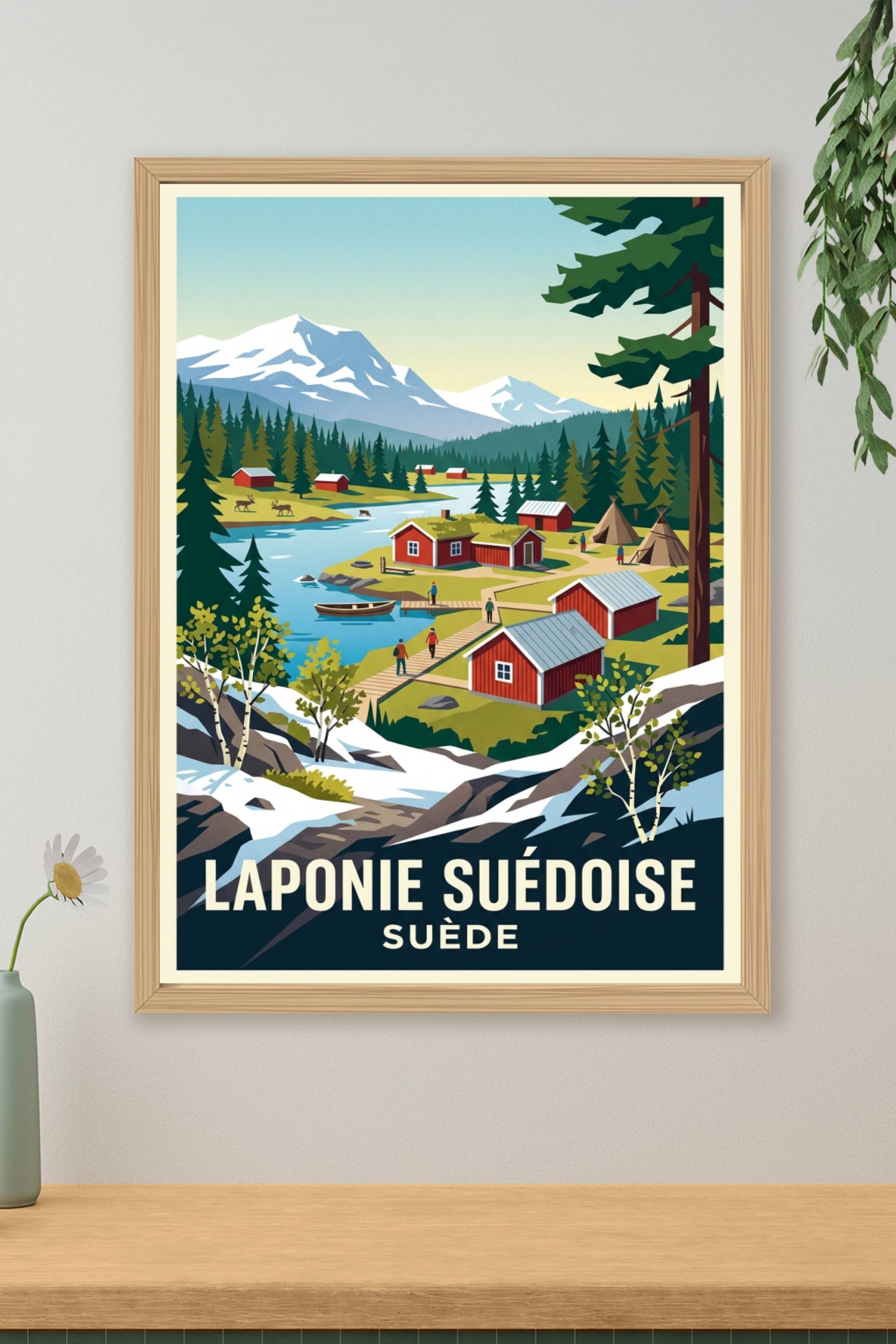 Affiche de Laponie suédoise, poster village de neige | Afich