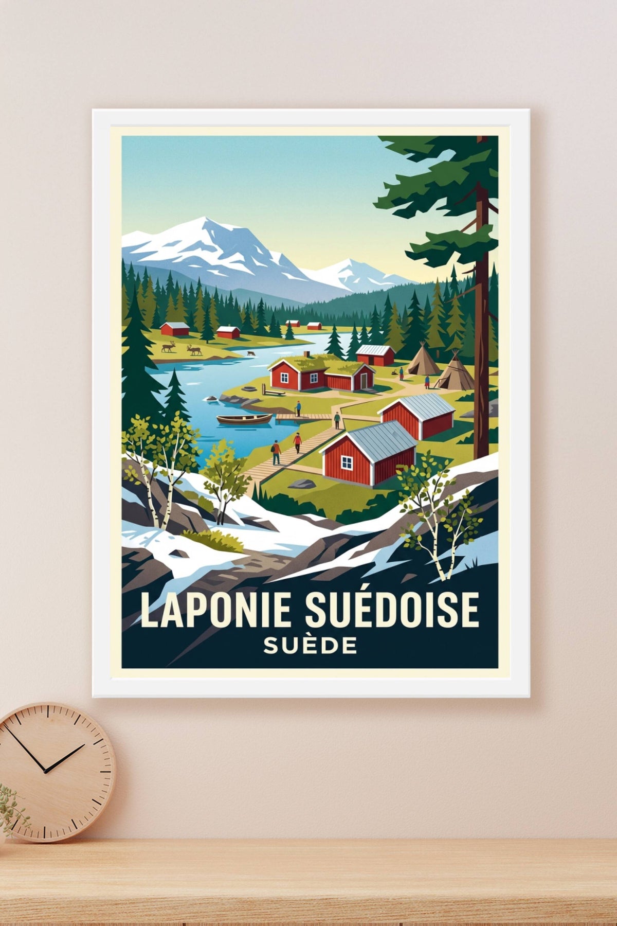 Affiche de Laponie suédoise, poster village de neige