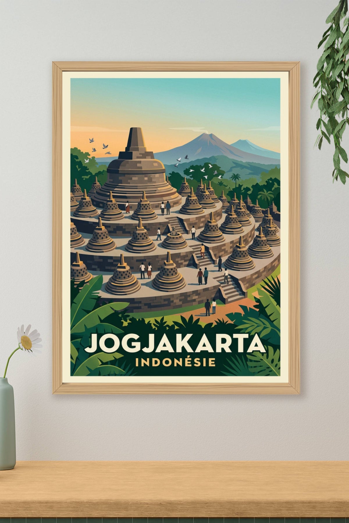 Affiche de Jogjakarta, poster temple de Borobudur