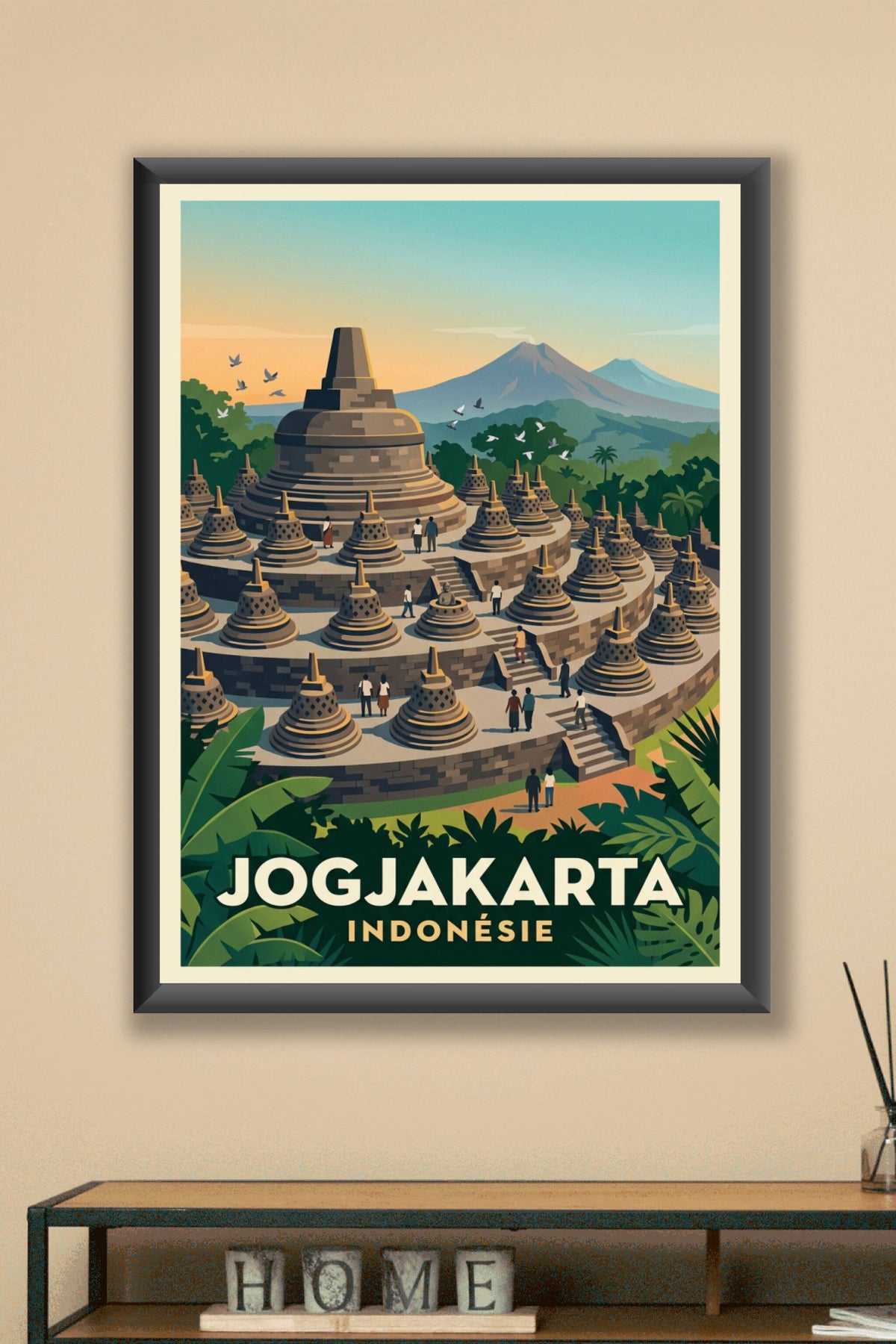 Affiche de Jogjakarta, poster temple de Borobudur