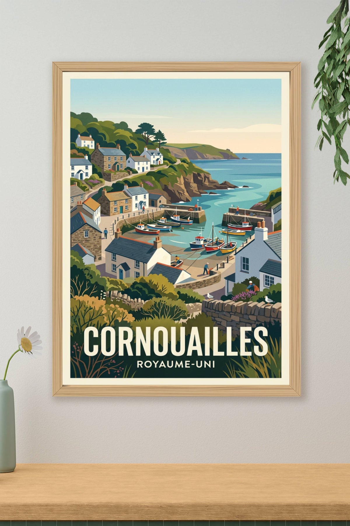 Affiche des Cornouailles, poster village côtier · poster d'art de des Cornouailles, poster village côtier