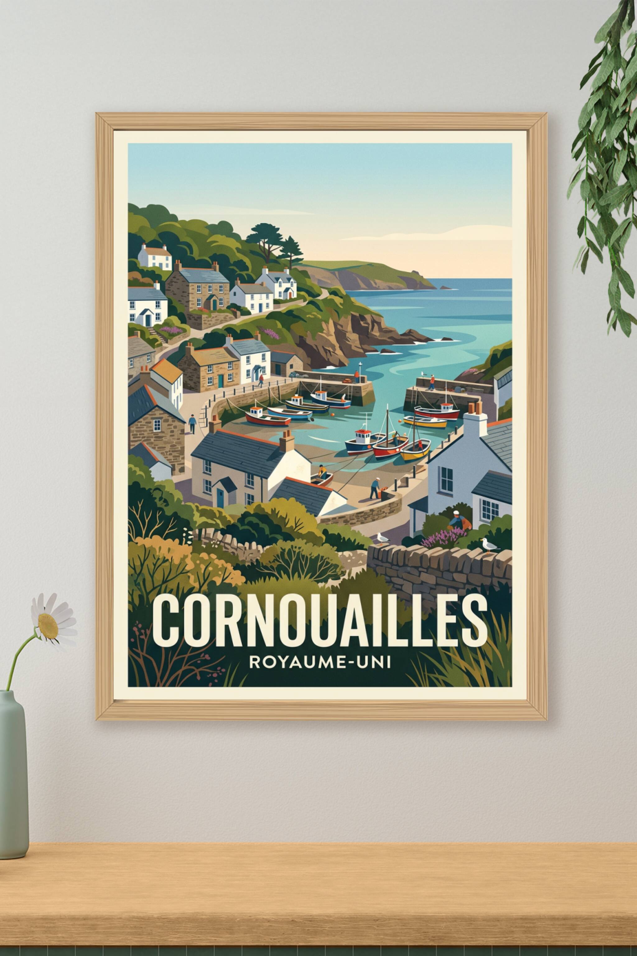 Affiche des Cornouailles, poster village côtier | Afich