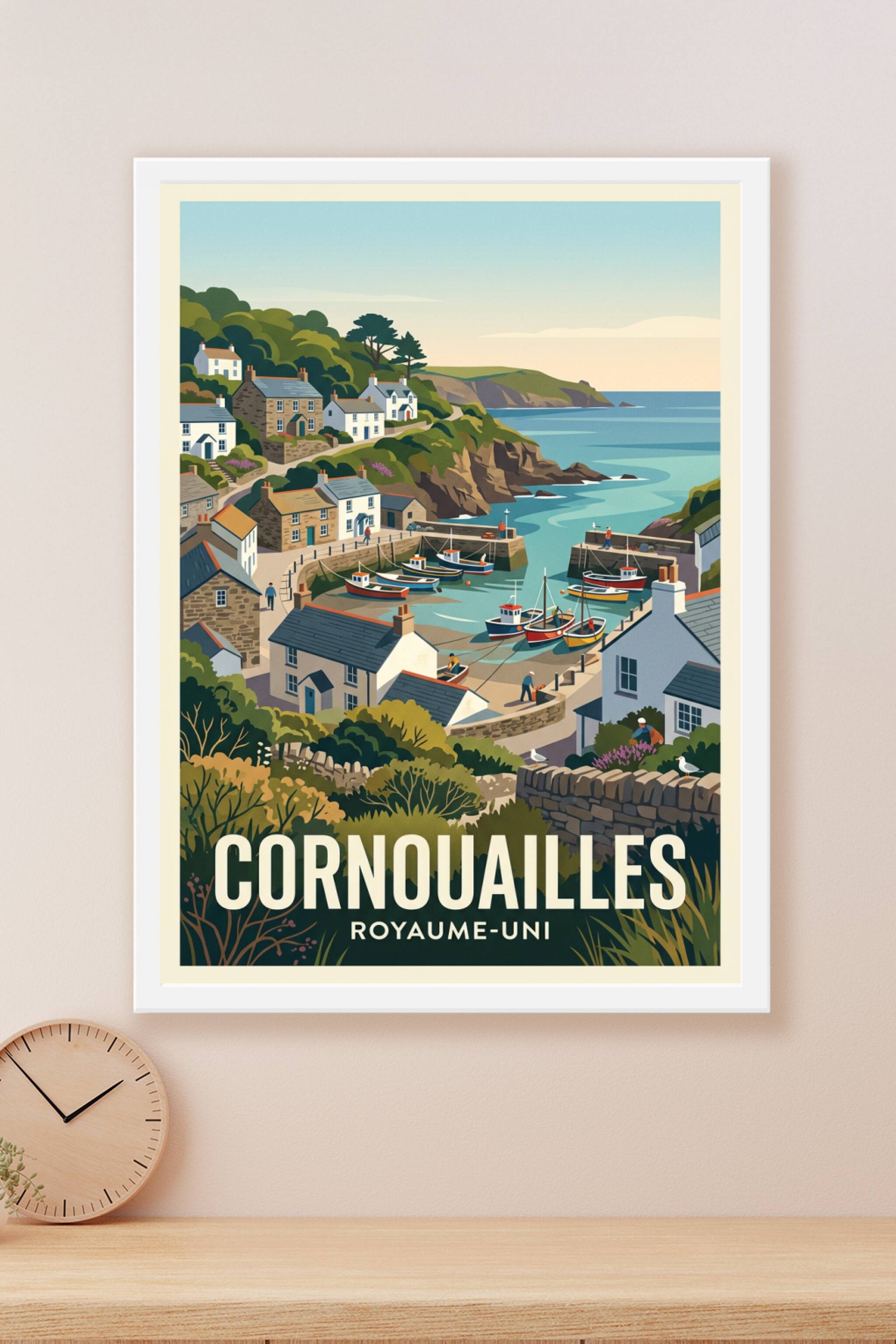 Affiche des Cornouailles, poster village côtier · poster d'art de des Cornouailles, poster village côtier