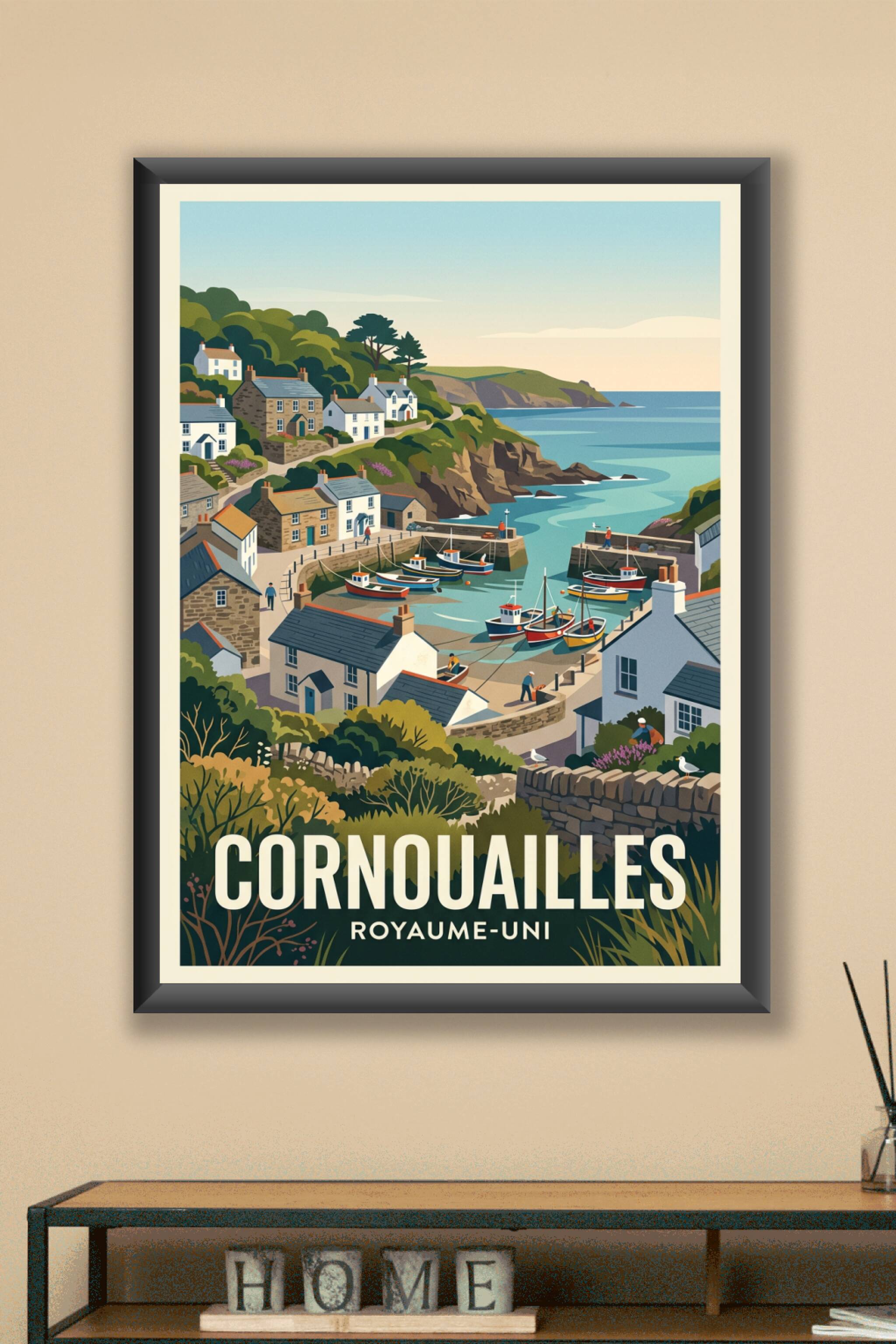 Affiche des Cornouailles, poster village côtier · poster d'art de des Cornouailles, poster village côtier