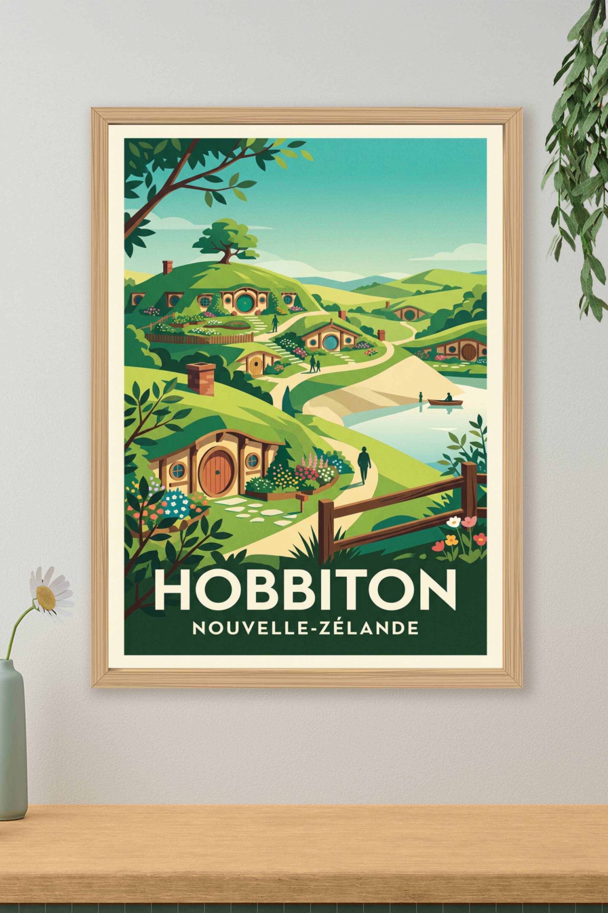 Affiche de Hobbiton, poster maisons de hobbit | Afich