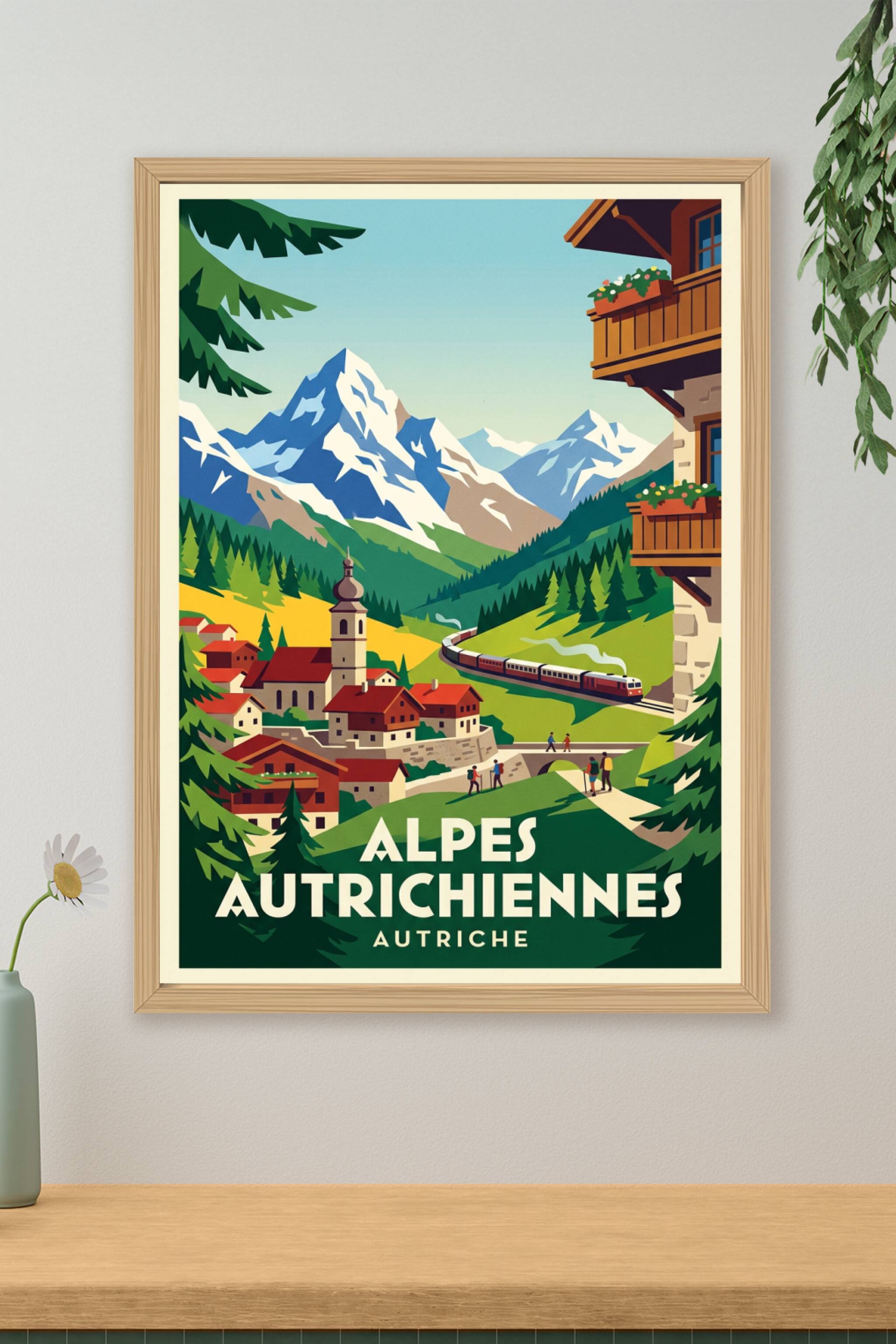 Affiche des Alpes Autrichiennes, village de Hallstatt