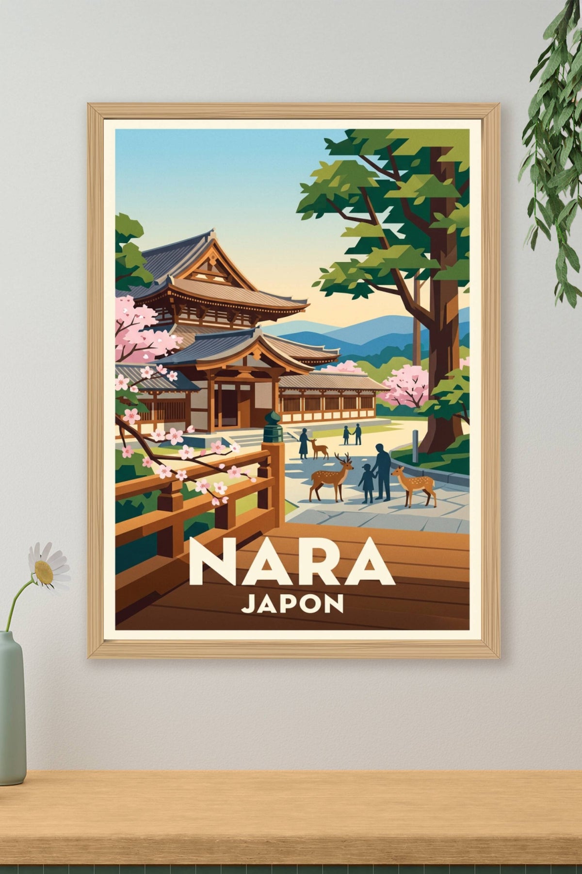 Poster de Nara, illustration Japon cerisiers