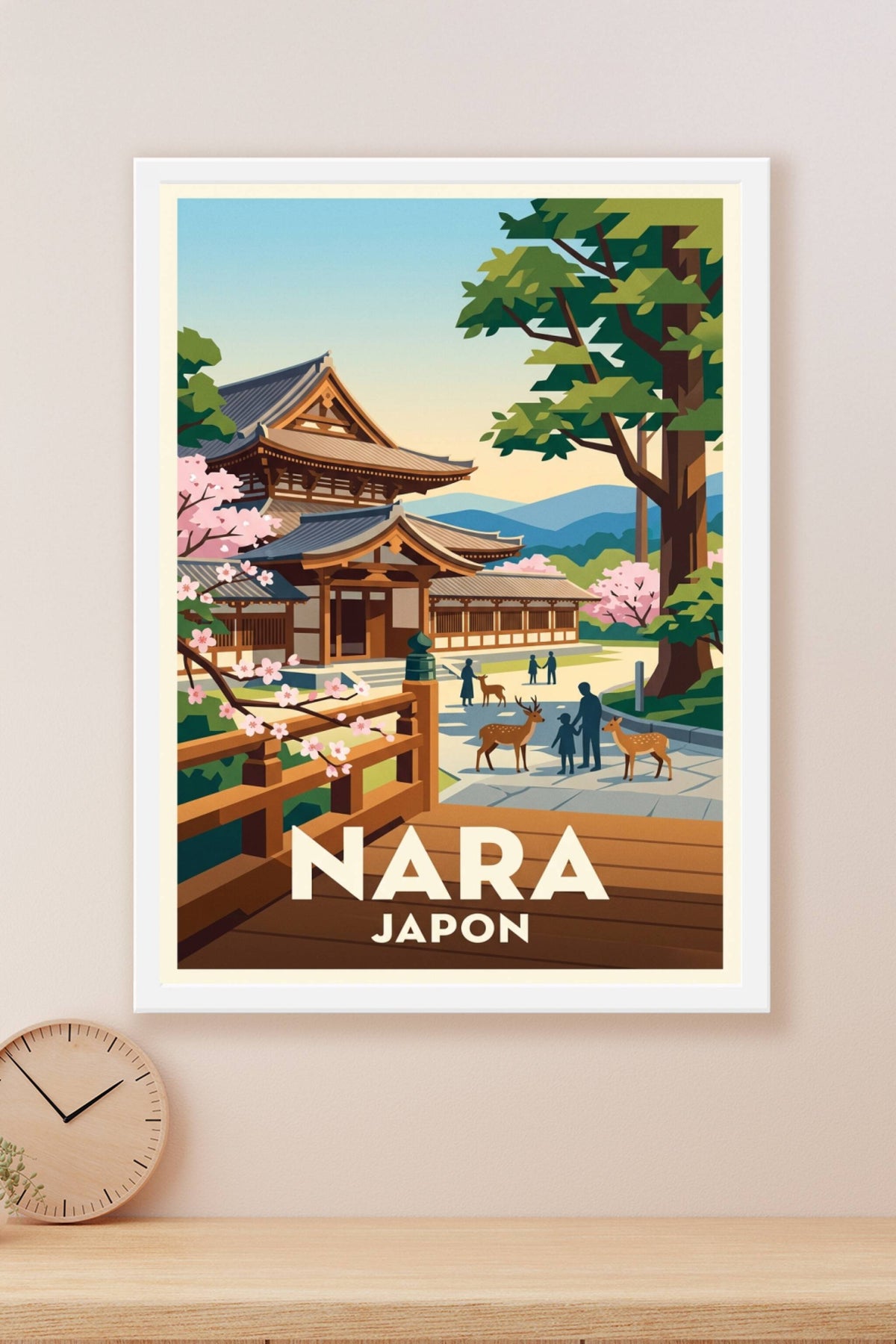 Poster de Nara, illustration Japon cerisiers