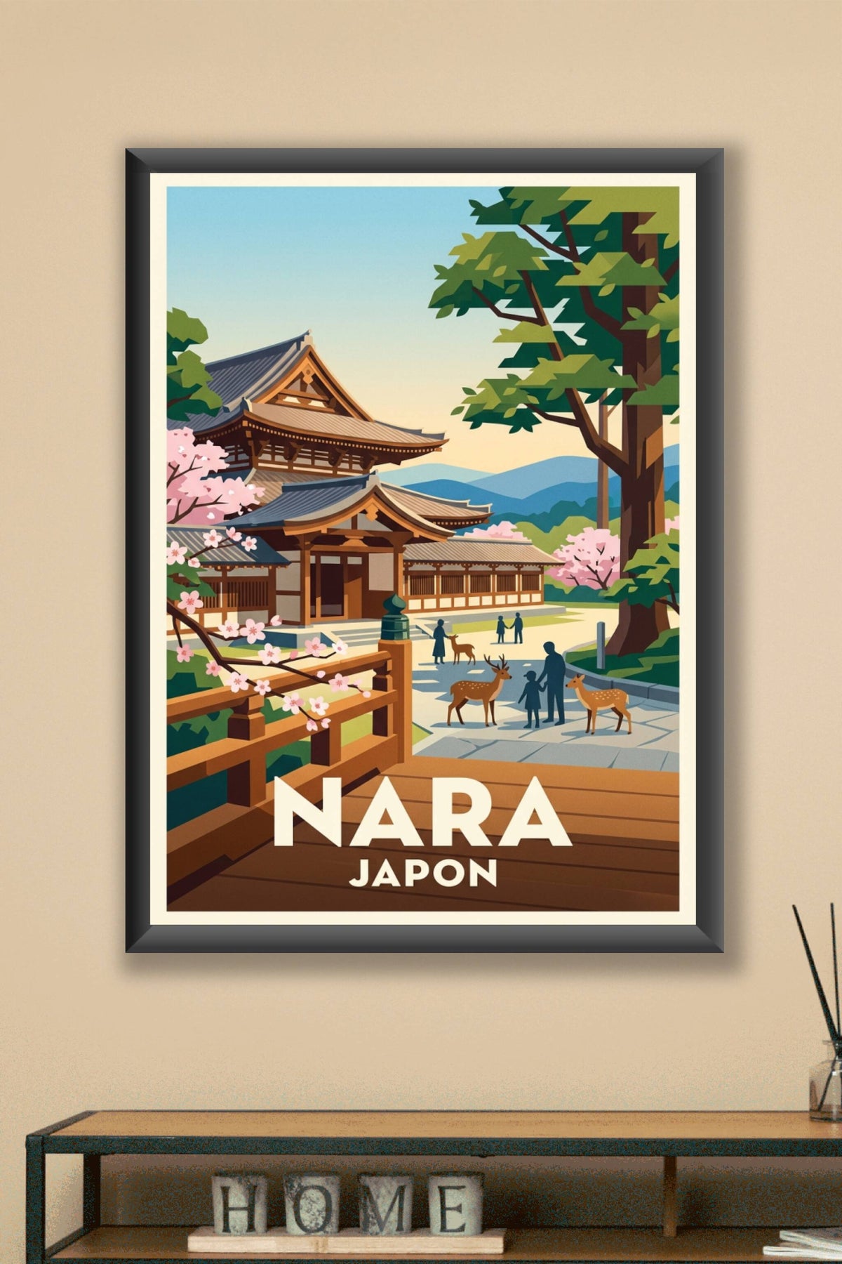 Poster de Nara, illustration Japon cerisiers
