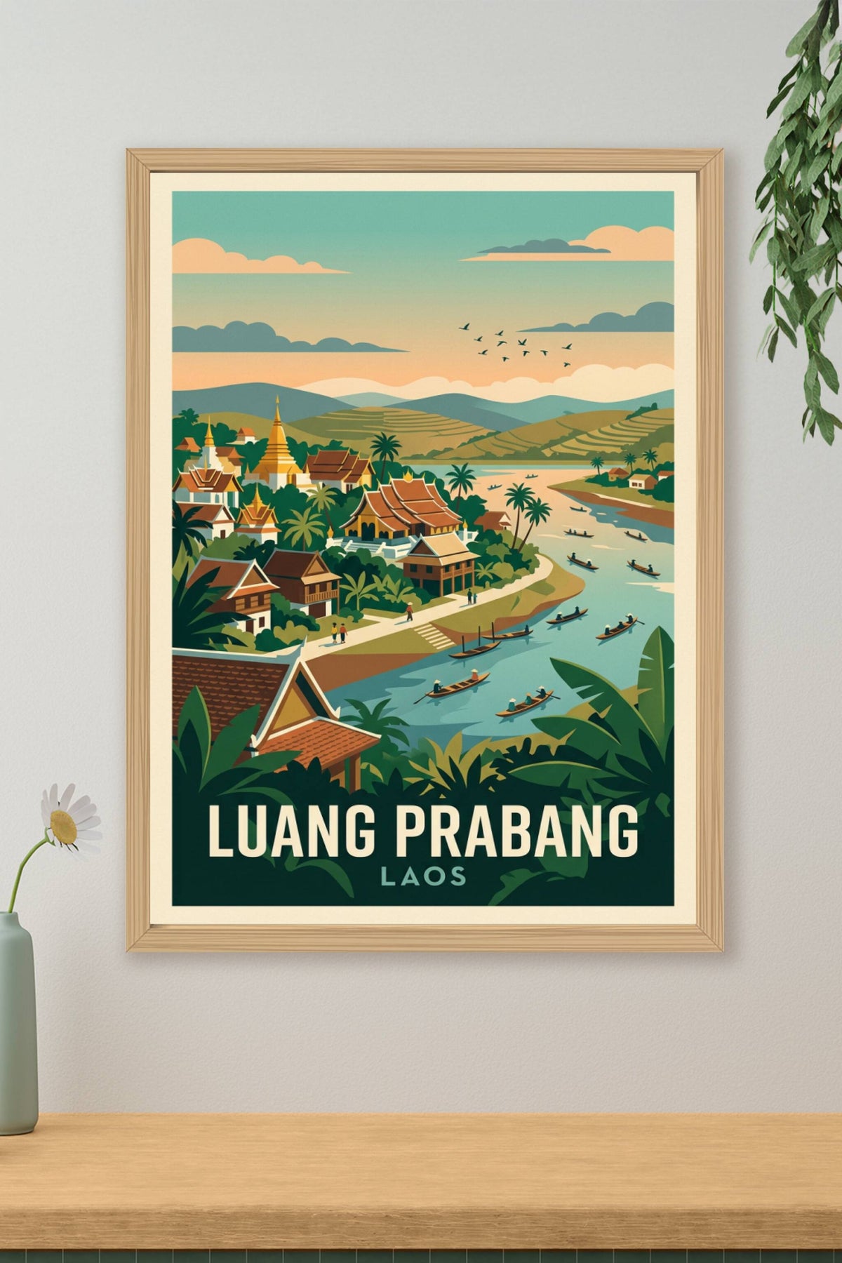 Affiche Luang Prabang, temple et fleuve Mékong