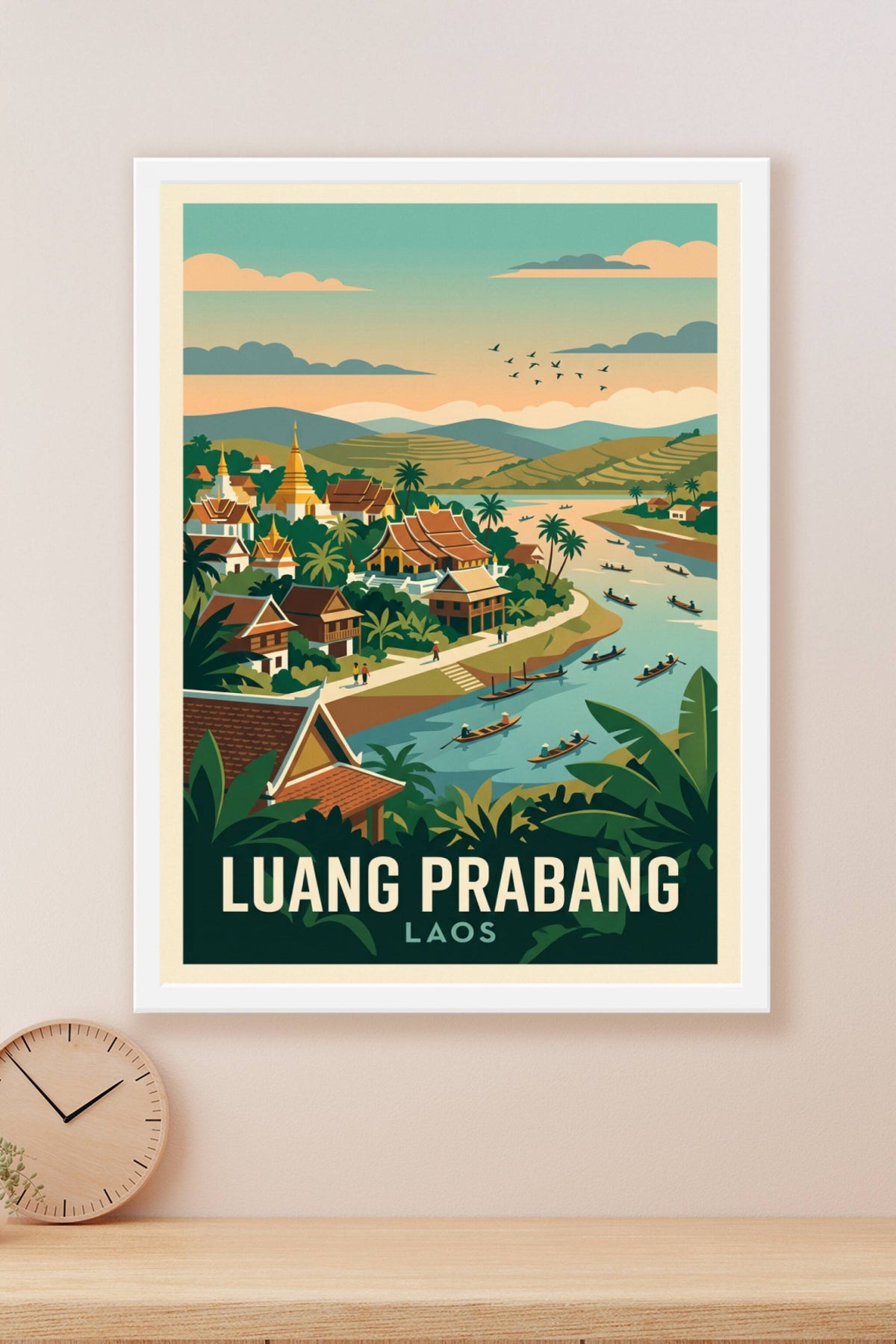Affiche Luang Prabang, temple et fleuve Mékong