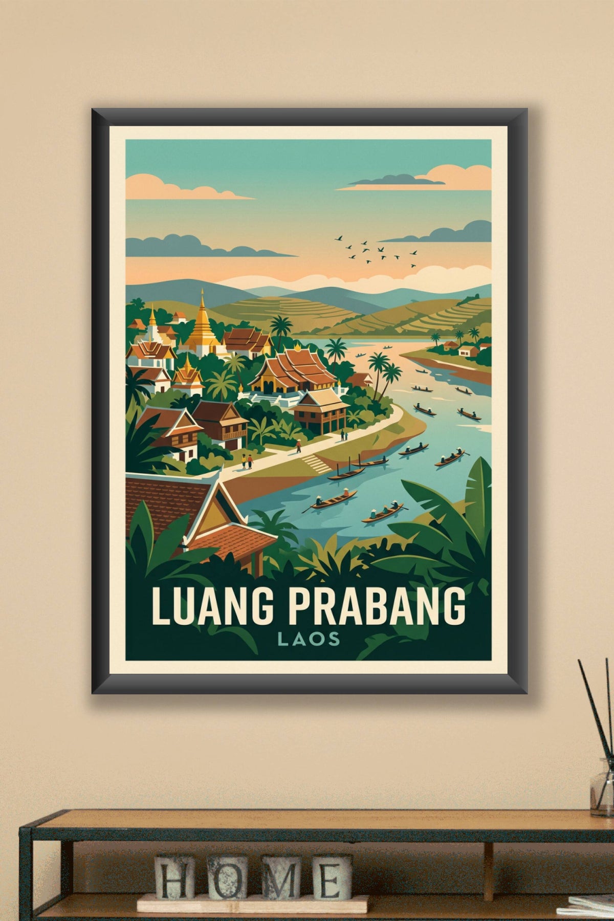 Affiche Luang Prabang, temple et fleuve Mékong