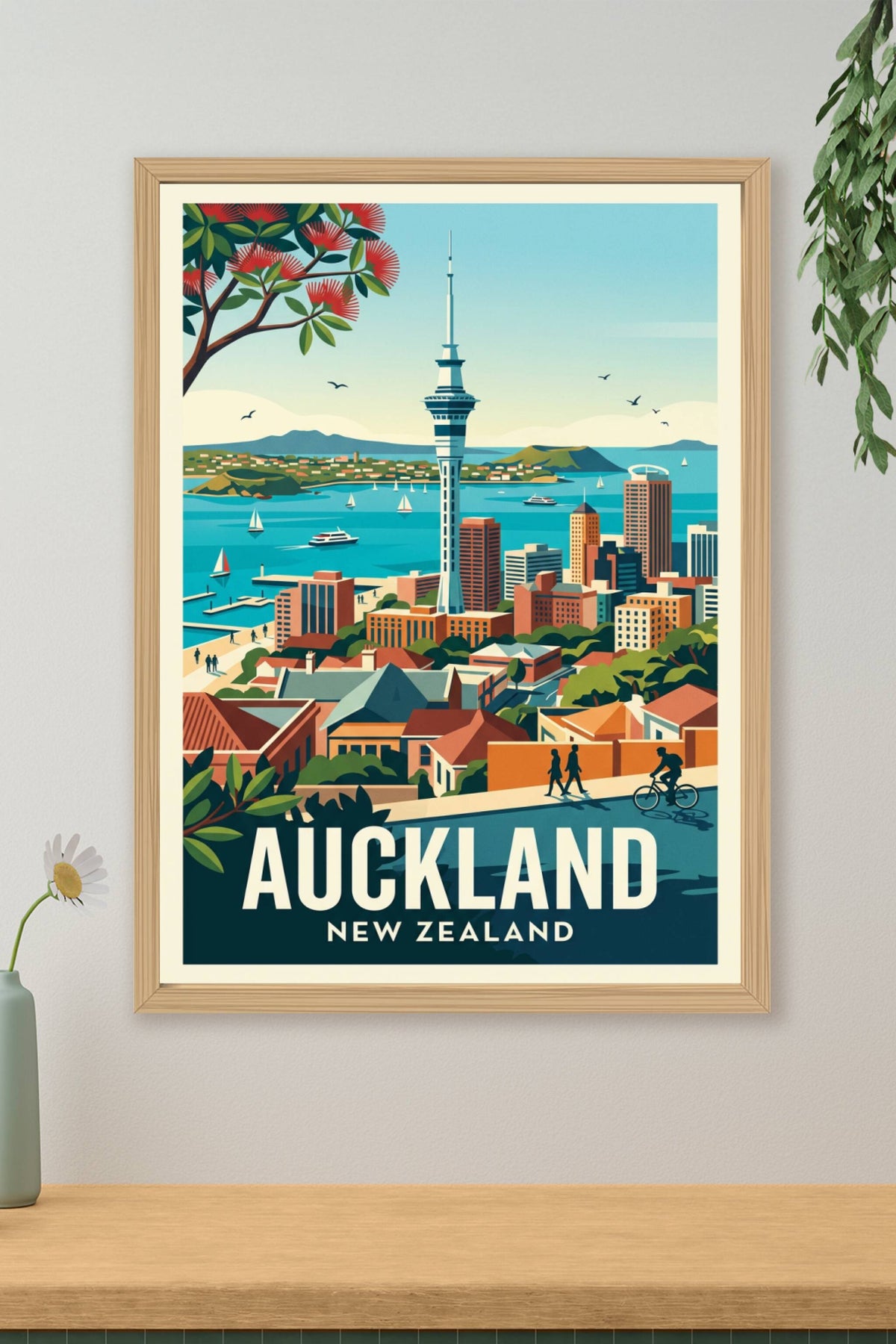 Affiche d'Auckland, la Sky Tower et la baie