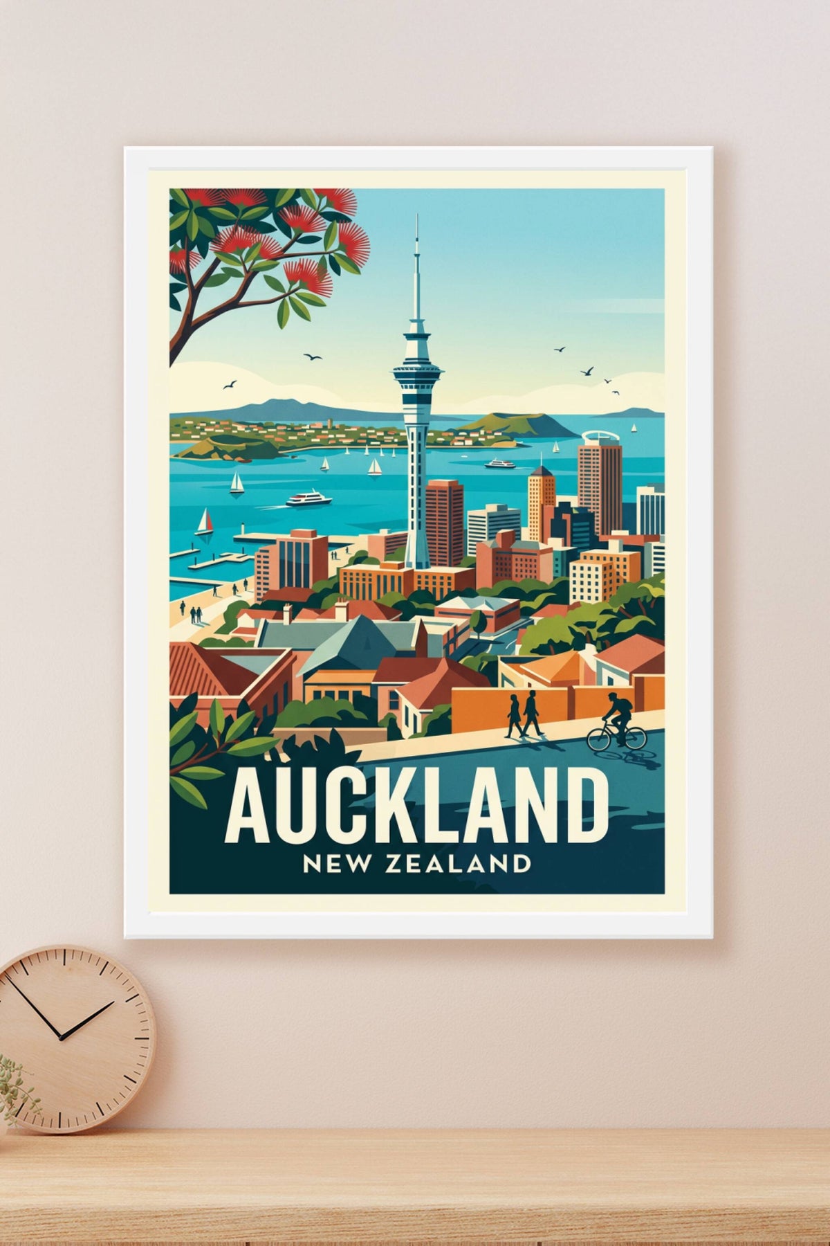 Affiche d'Auckland, la Sky Tower et la baie