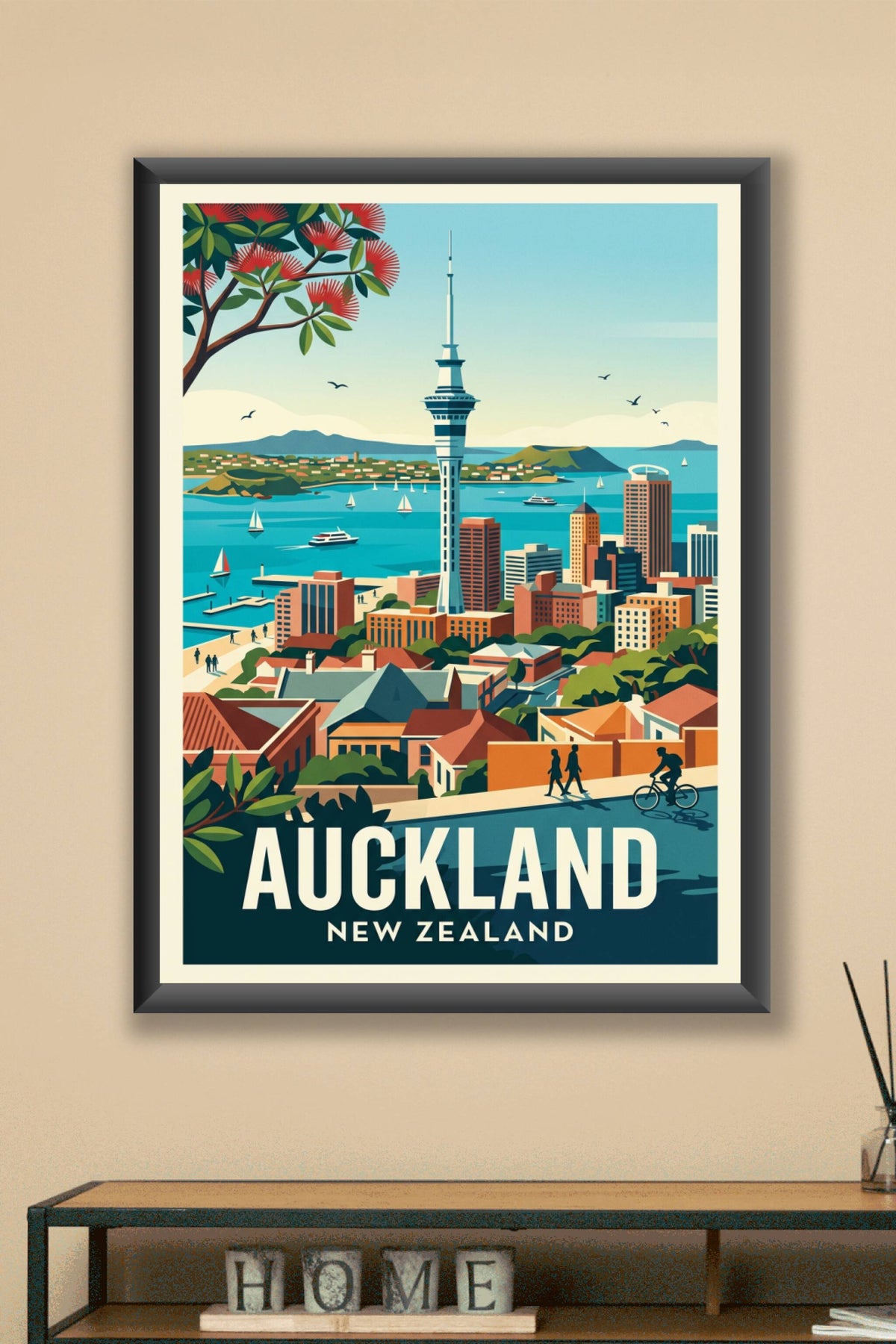 Affiche d'Auckland, la Sky Tower et la baie