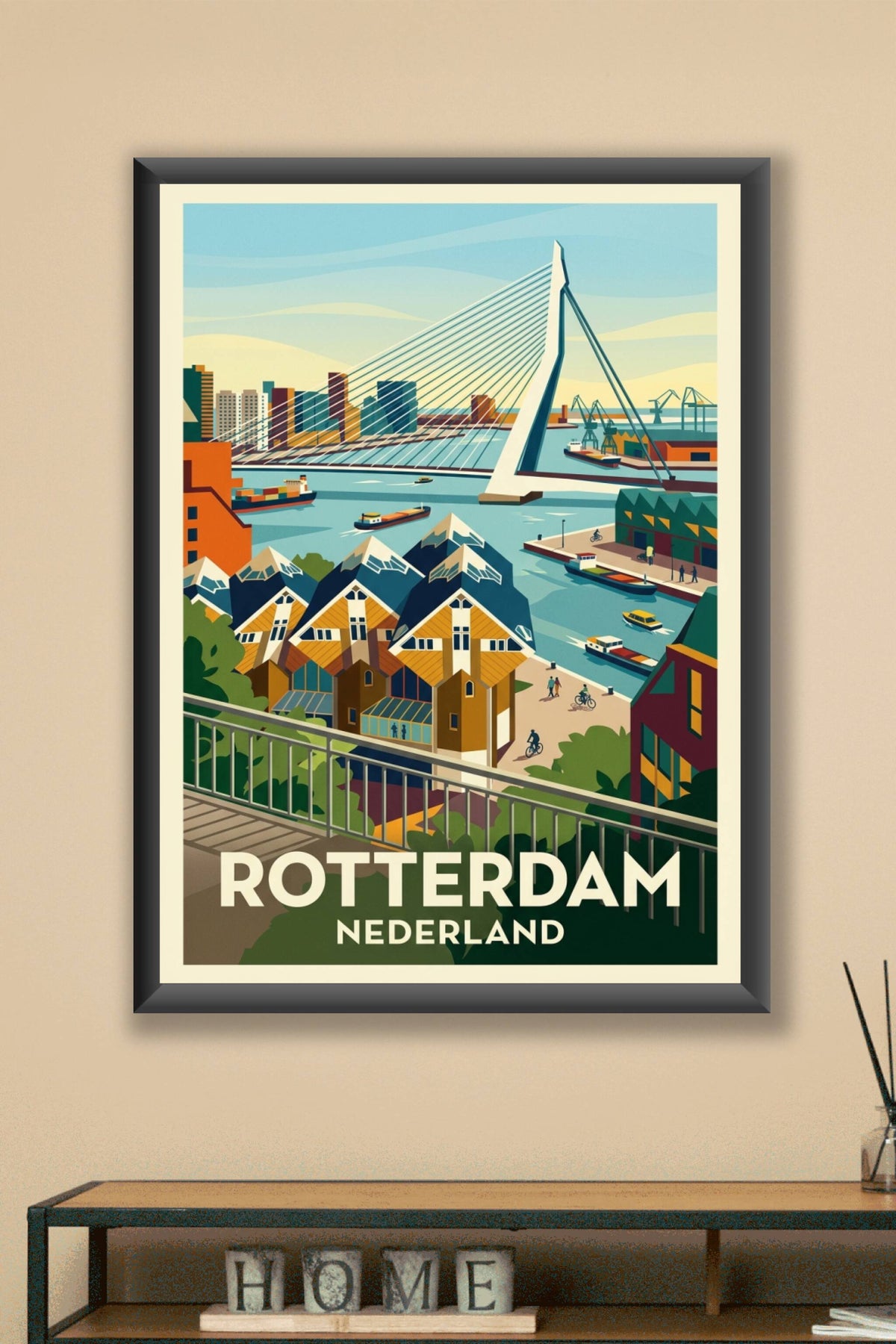 Affiche de Rotterdam, maisons cubes et port