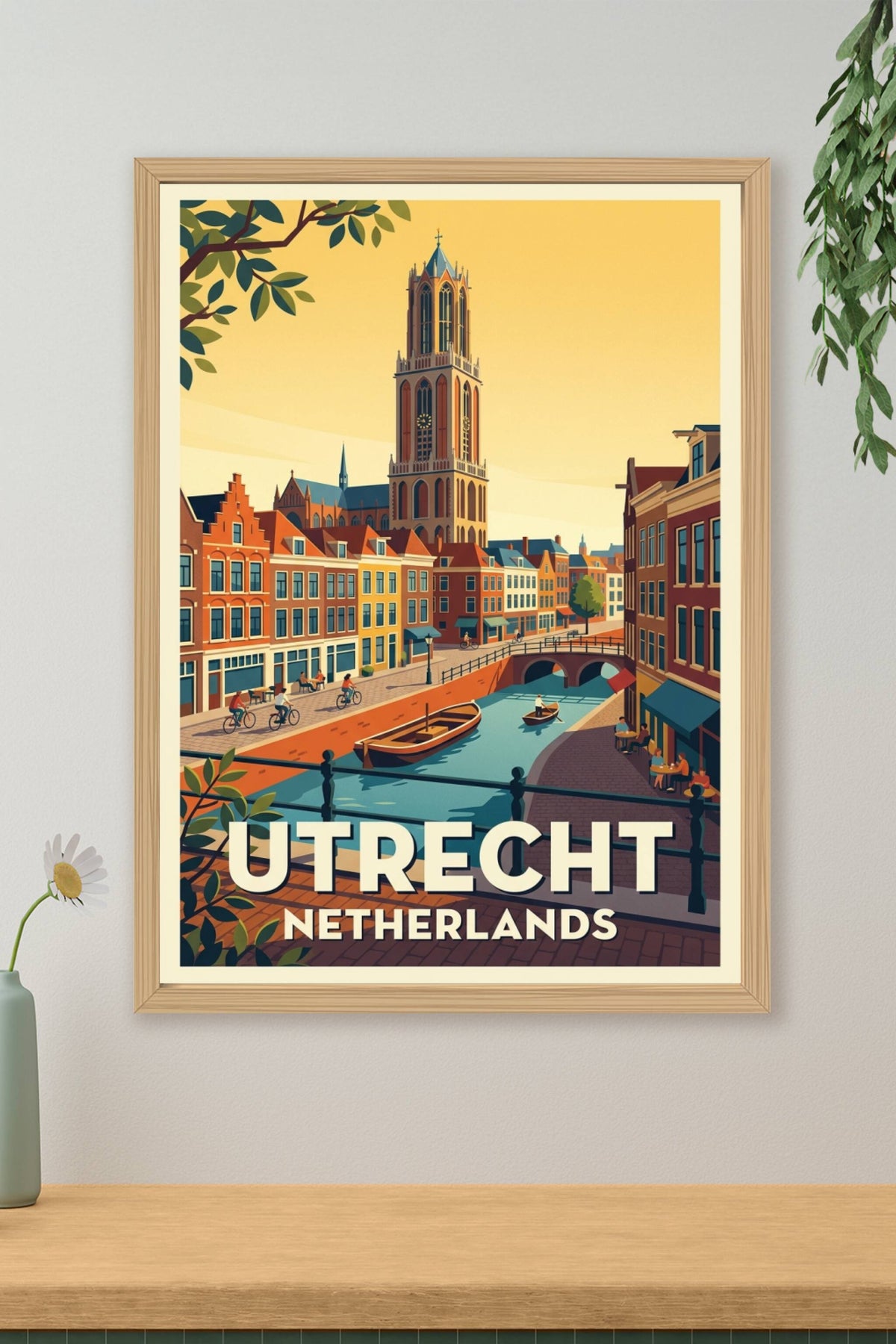 Poster d'Utrecht, la tour Dom et les canaux