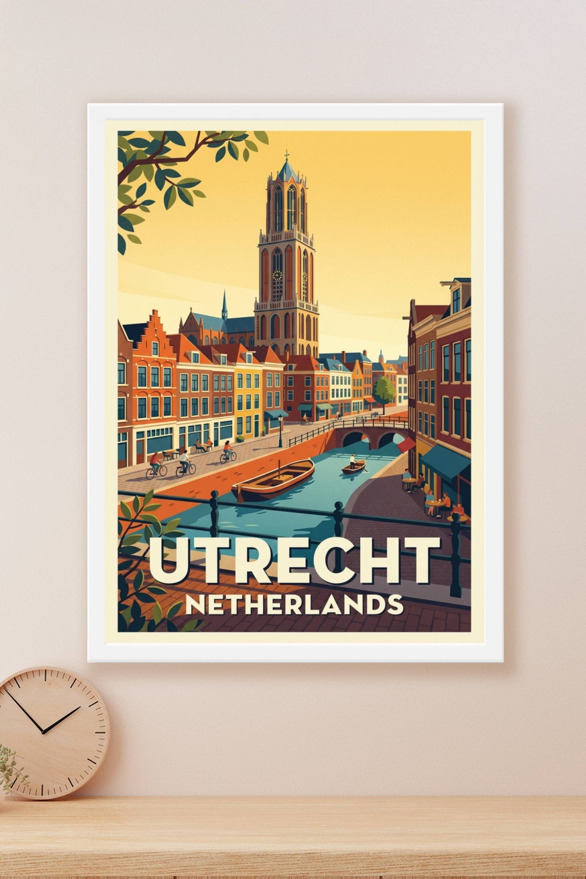 Poster d'Utrecht, la tour Dom et les canaux